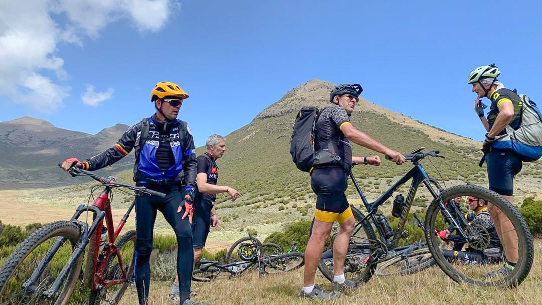 Cyclists taking a stopover along the Bale Mountains route, Ethiopia