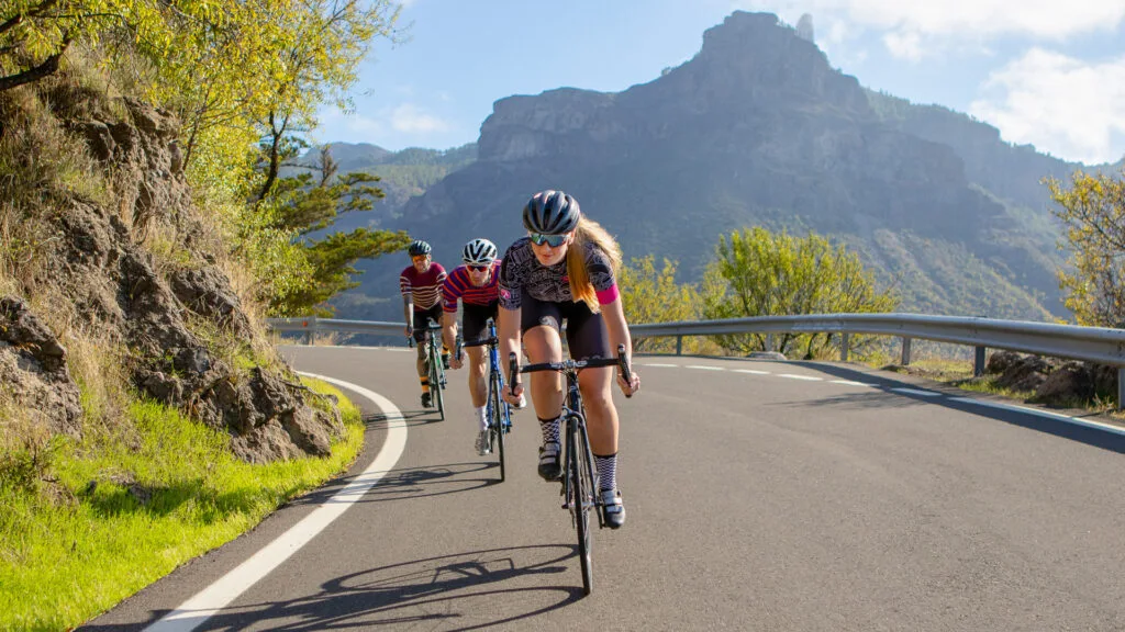 Three cyclists on road cycling training camps Gran Canaria