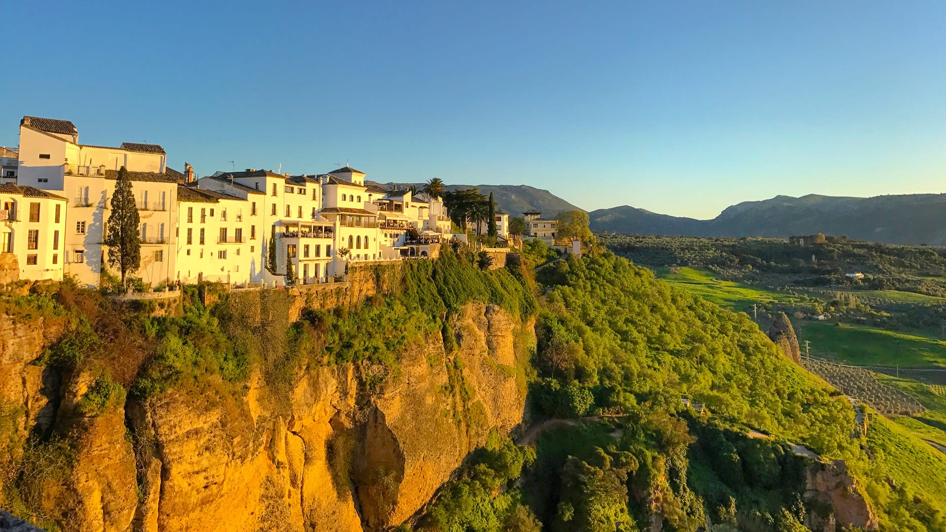 Scenic view of Ronda town with its cliffs and historic architecture in Andalusia, Spain