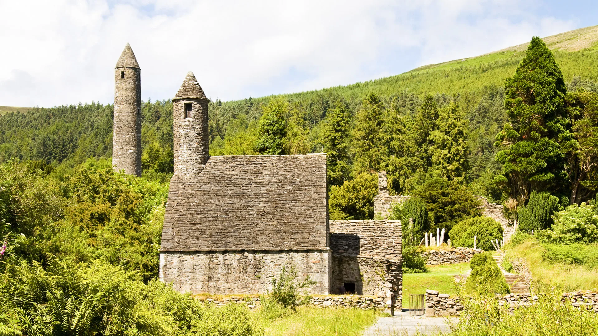 Saint Kevin Church (Kitchen) is a symbol of Ireland and part of Glendalough Heritage Centre in the Wicklow Mountains