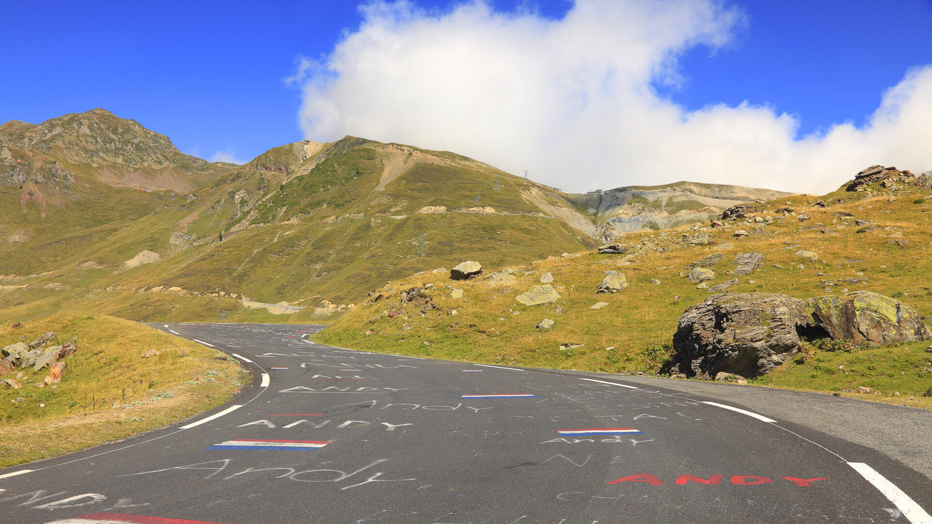 The famous and historical cycling climbing route to Col du Tourmalet (in Pyrenees Mountains)