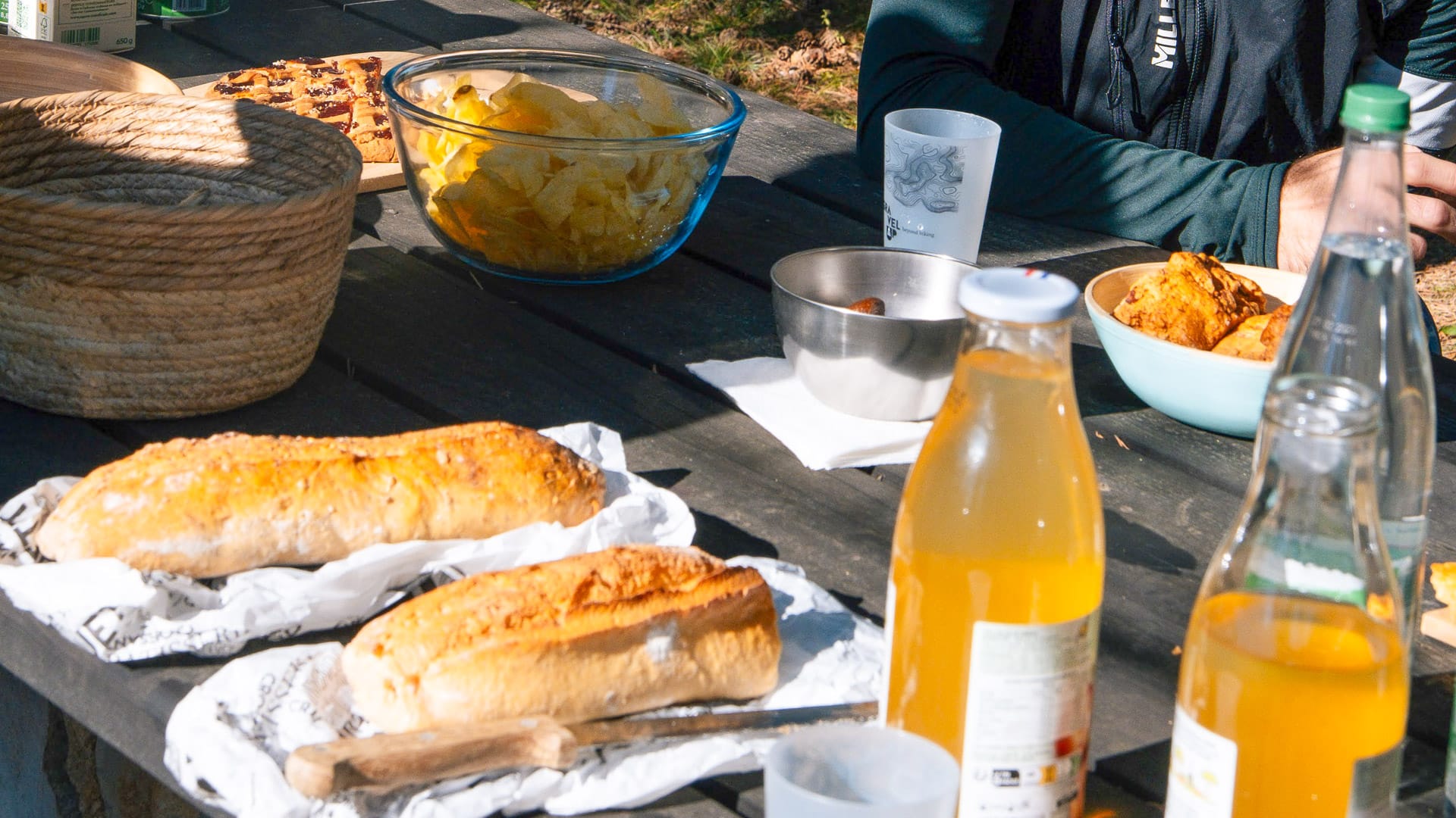 Bread and orange juice served as a mid-ride snack