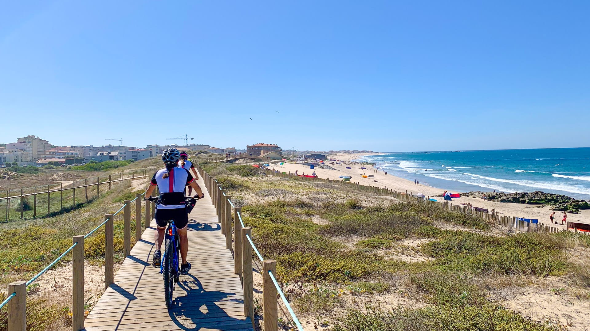 Cyclists on a self-guided cycling tour along the Porto and Green Coast route in Portugal