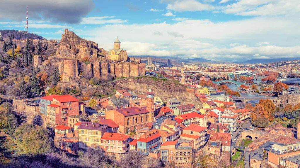 Beautiful panoramic view of Tbilisi at sunset, Georgia country