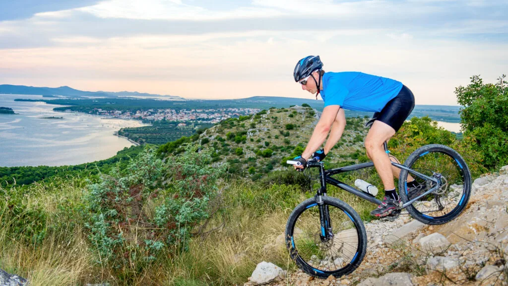 Man cycling in a mountain in Croatia