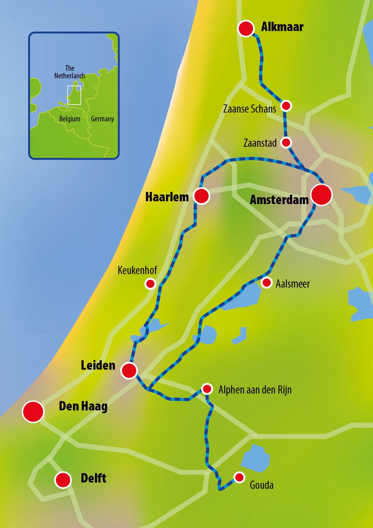 8-day Tulip Tour Premium route map