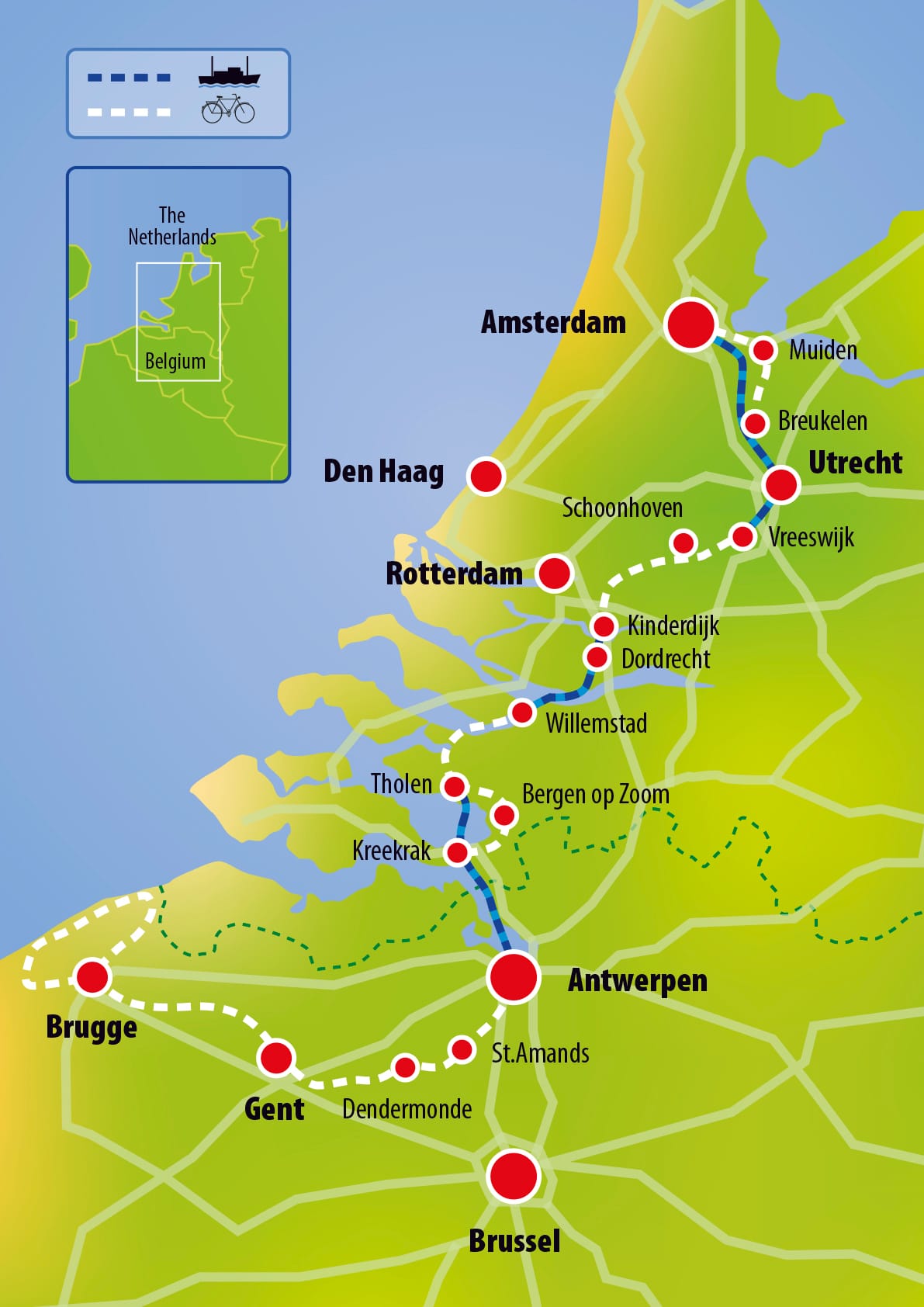 Amsterdam to Bruges Premium route map