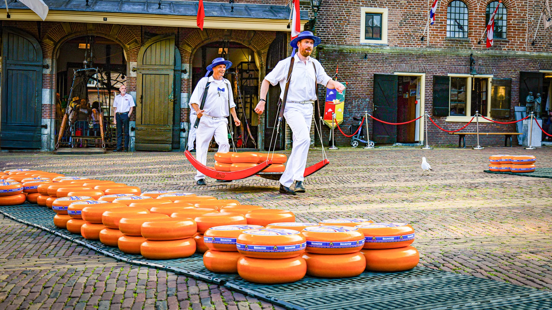 Traditional cheese market in the Netherlands with local produce on display