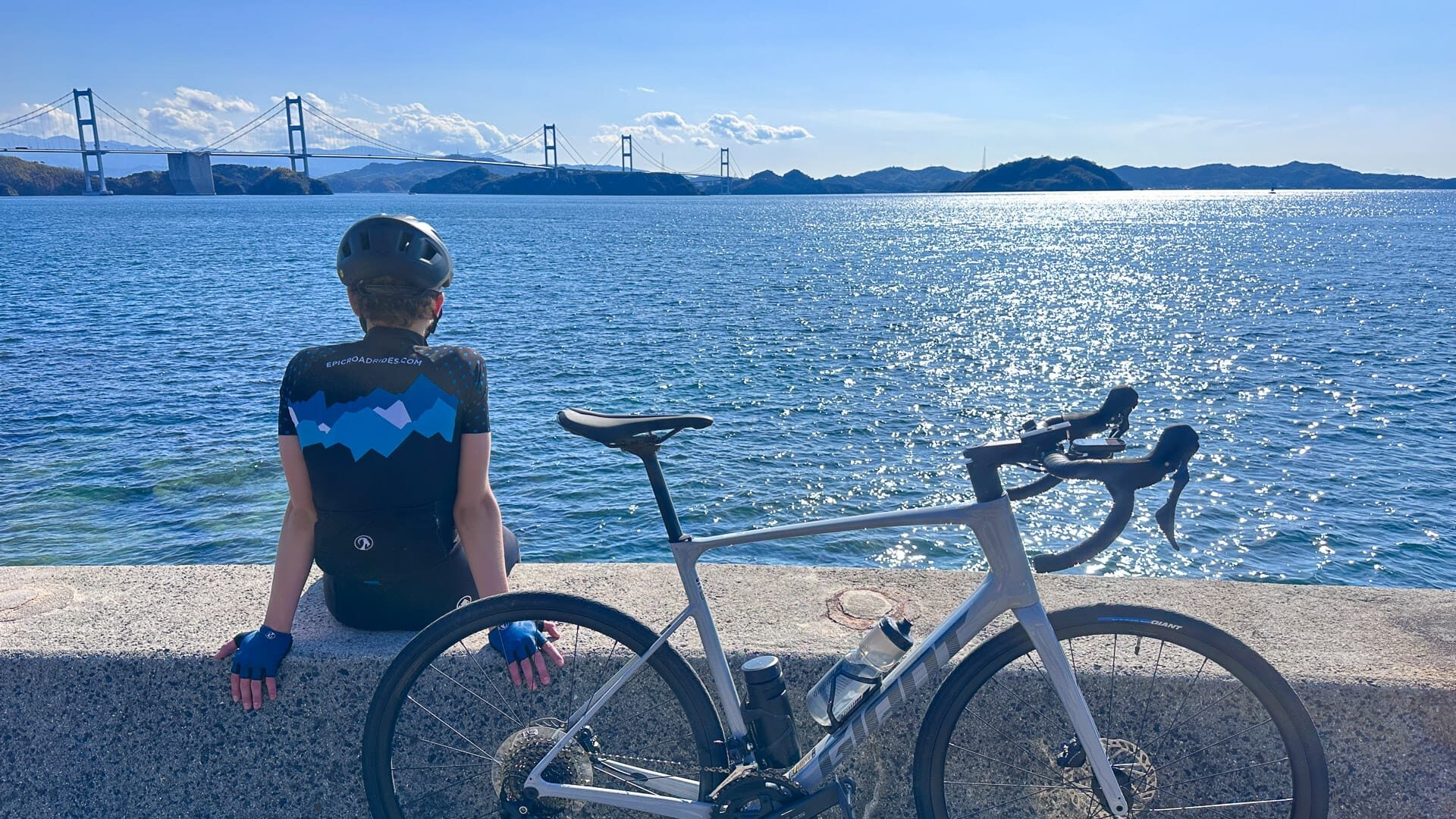 Cycling on Oshima Island with coastal views, Shimanami Kaido, Japan