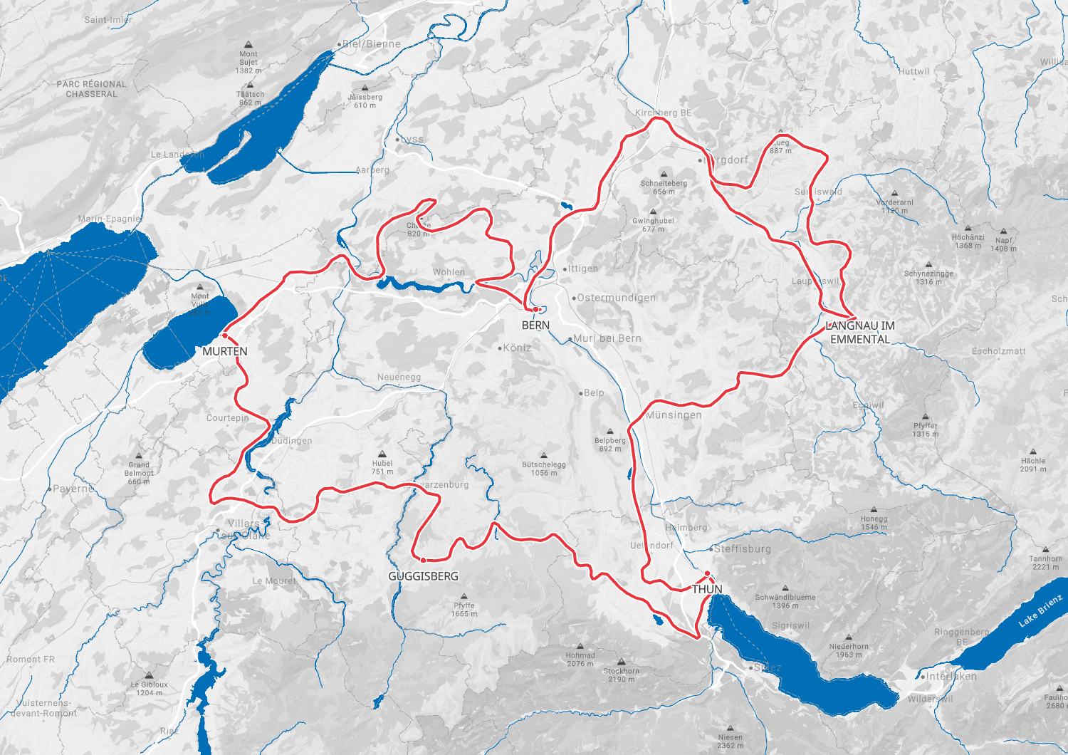 Stylised route map of the Grand Tour of Bern
