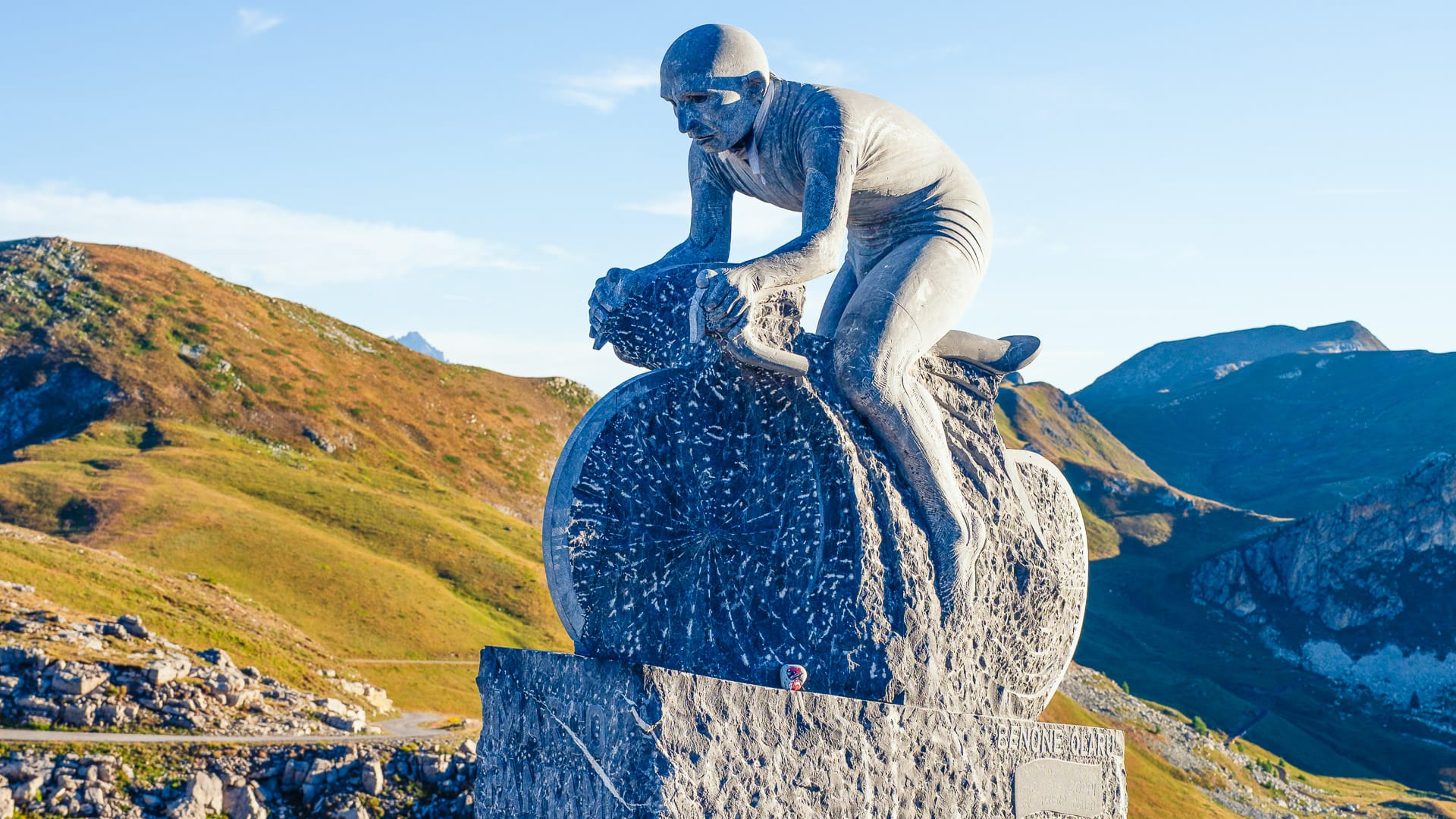 The monument to Marco Pantani at Fauniera Pass, Colle Fauniera Pantani