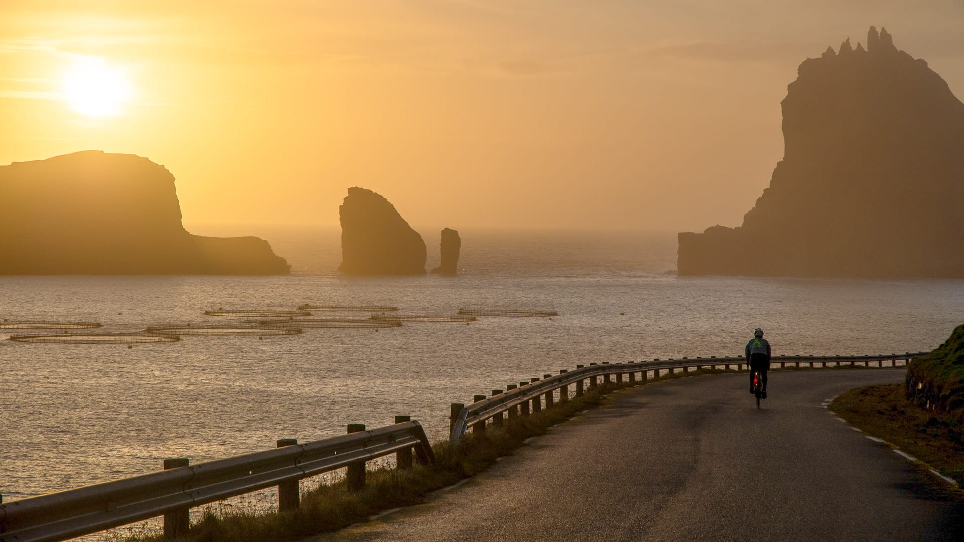 Sunset overlooking Drangarnir on the southern coast of Vágar Island