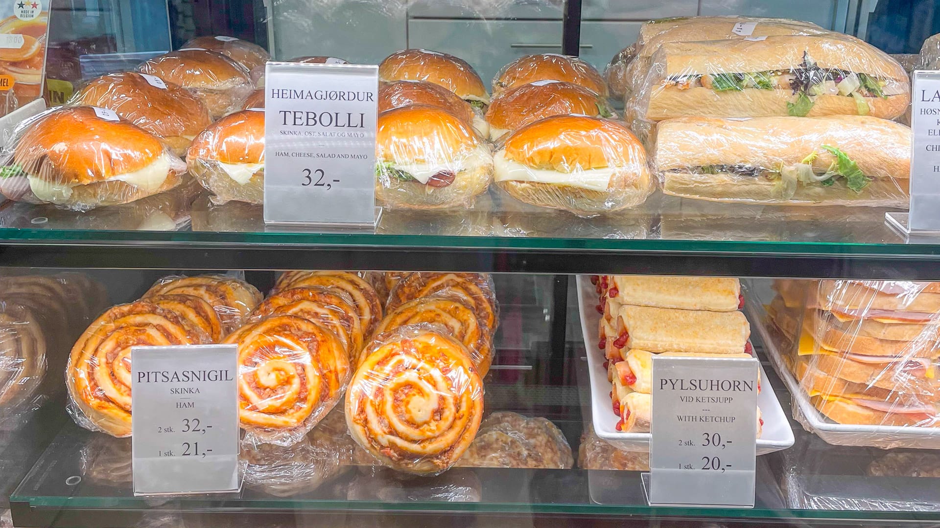 Breads for sale in a gas station snacks in Norðskáli