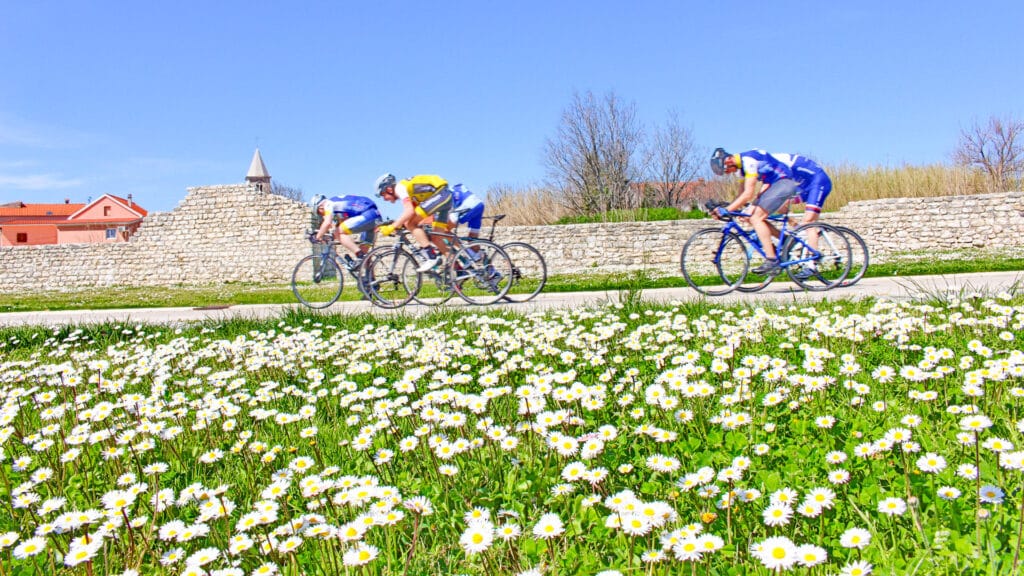Riders cycling in Nin, Croatia’s oldest royal town