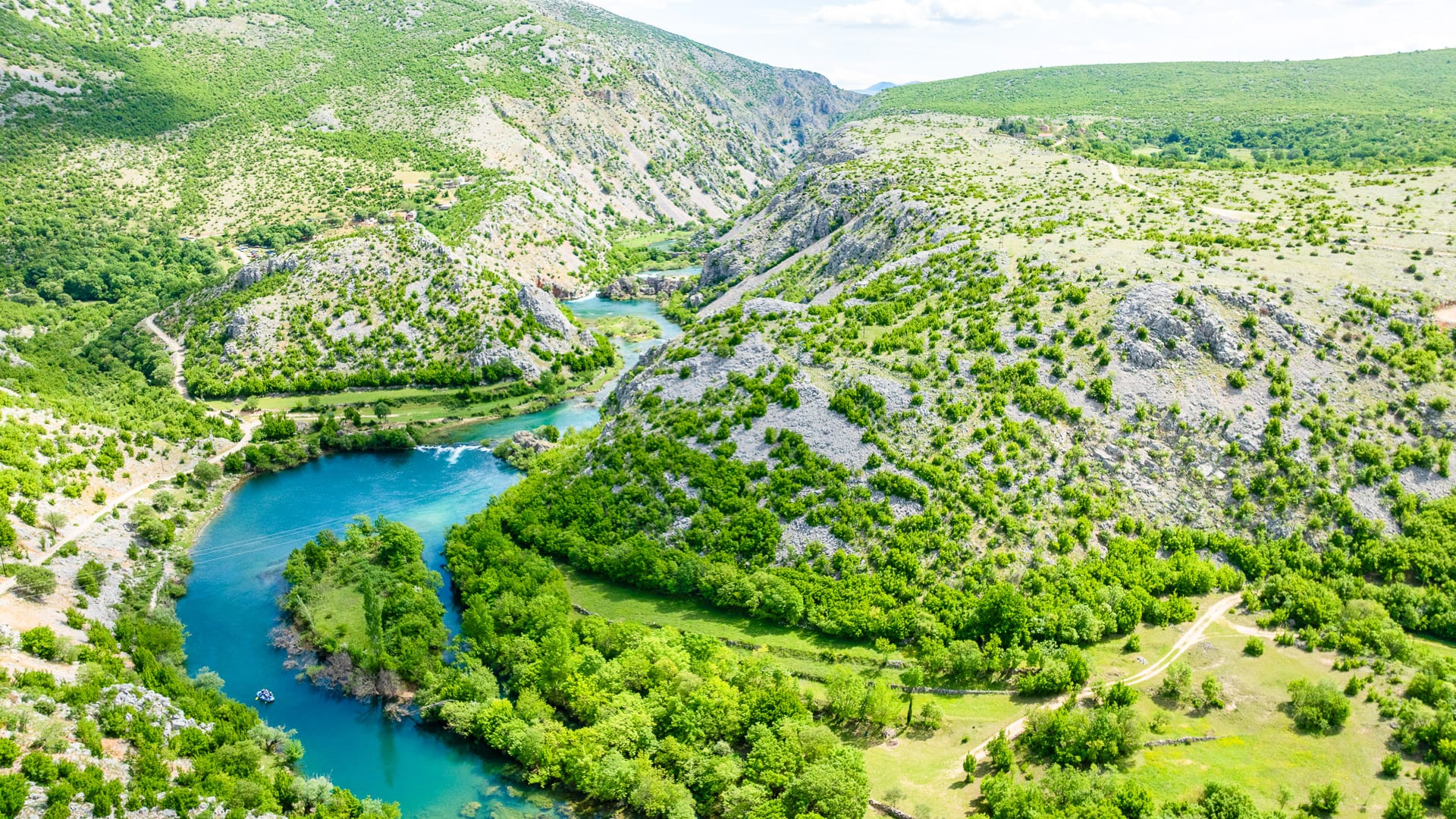 Aerial view of the Zrmanja River, one of the most beautiful rivers in Europe