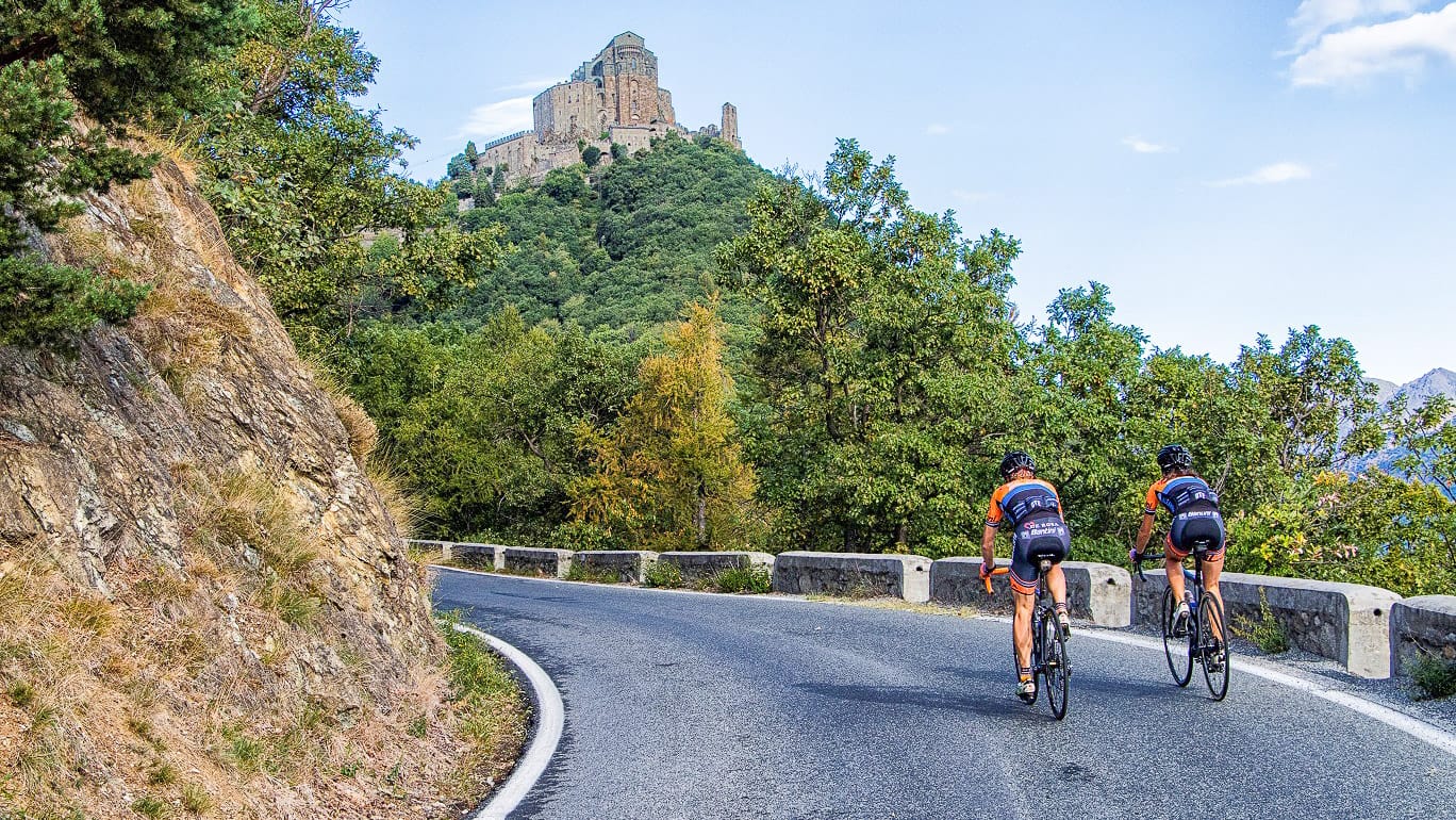 Road to Colle Braida with views of Sacra di San Michele in Piemonte