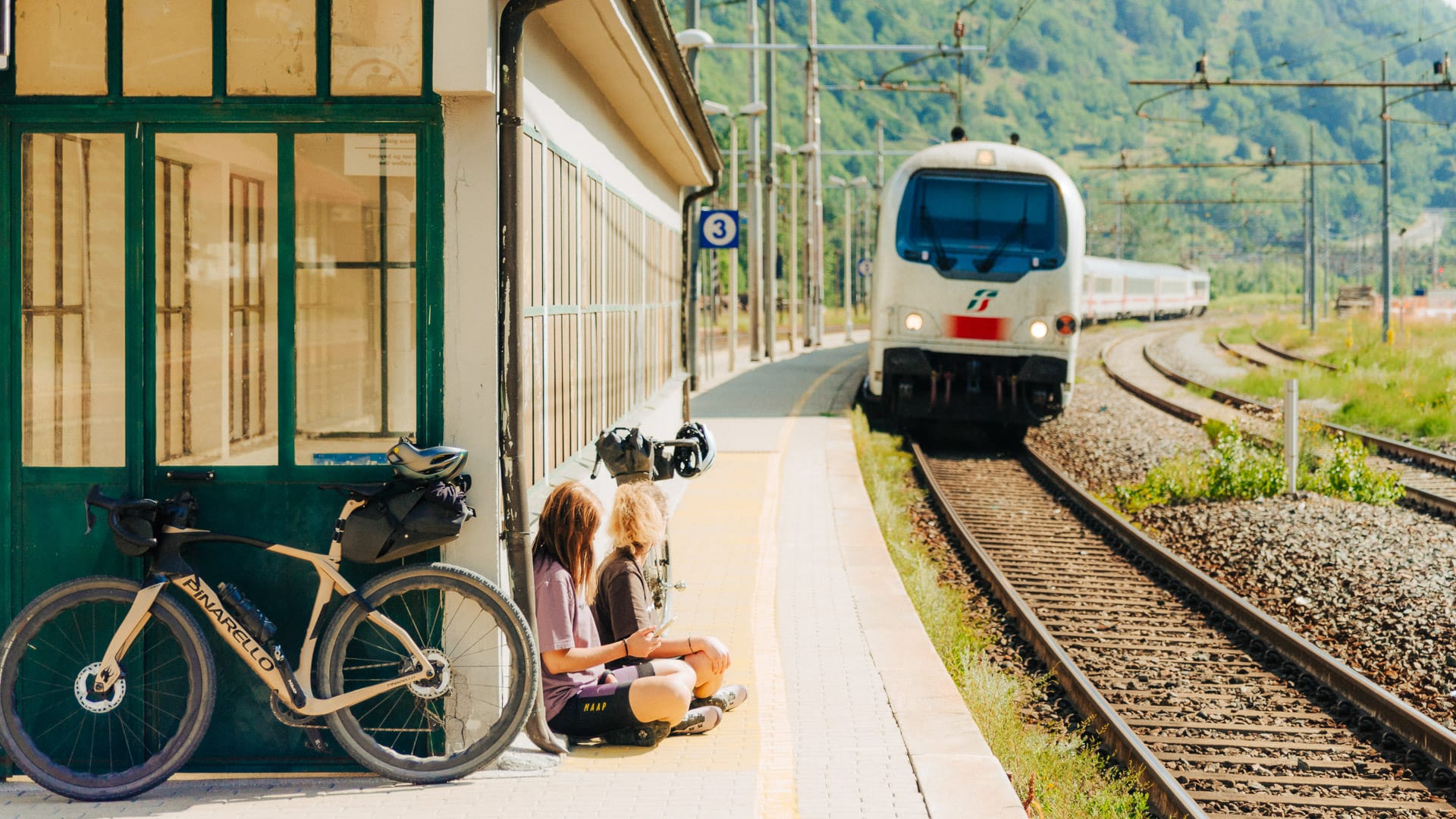 Train passing through Salbertrand in the Susa Valley, Piemonte