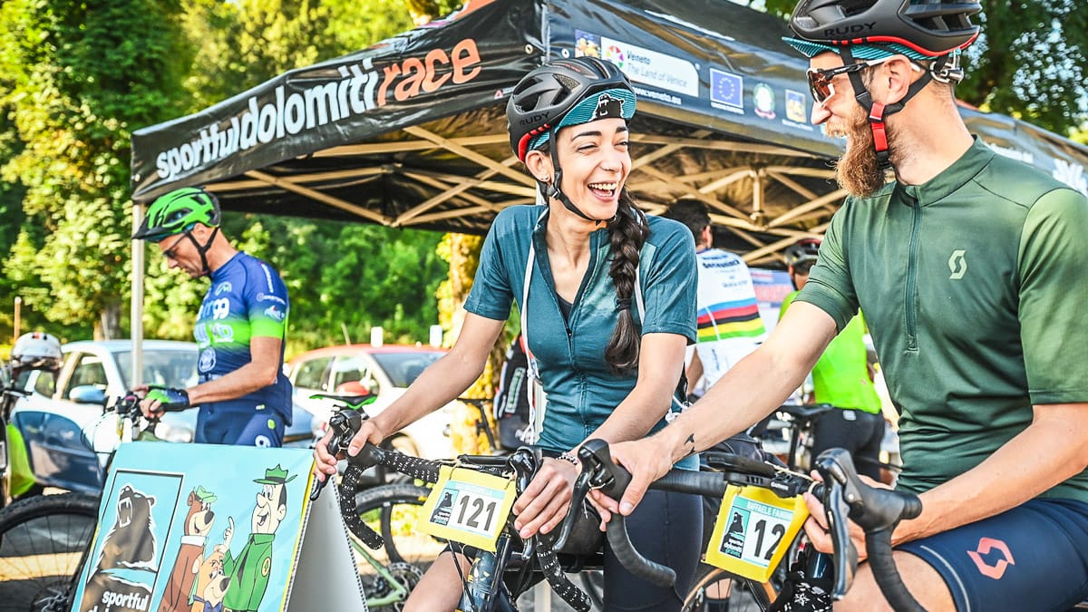 Gravel cyclists riding in the Sportful Dolomiti Gravel event in Veneto, Italy