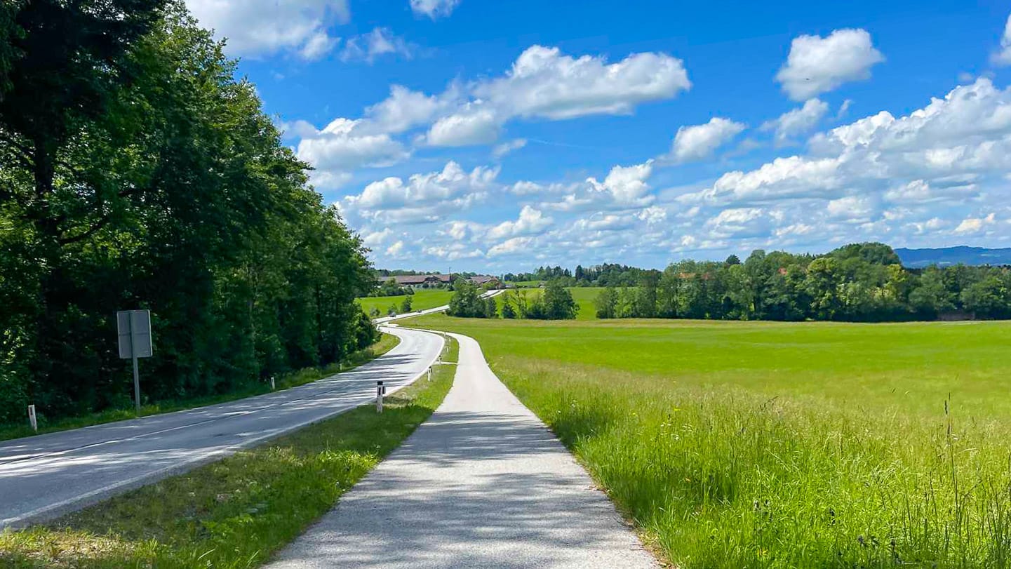 Trail through rolling countryside towards Mondsee in the Salzburg region, Austria