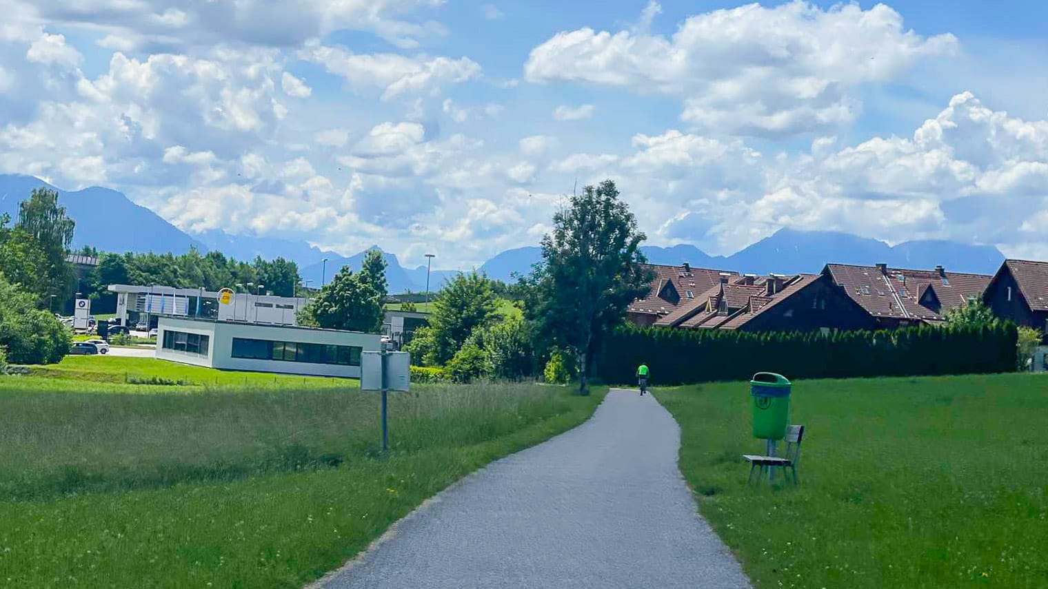 Trail through a Salzburg suburb towards Mondsee in Austria
