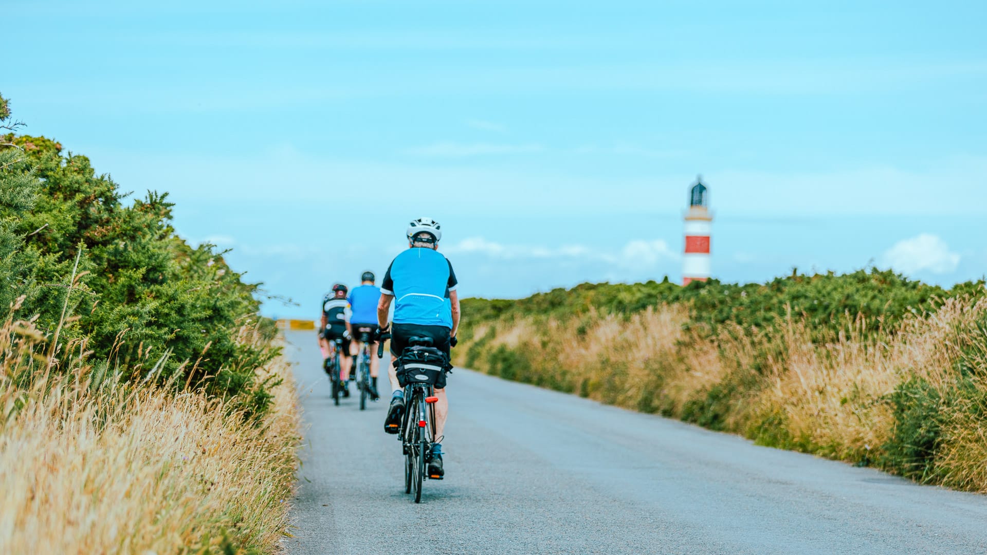 Cycling group at the Point of Ayre, in the north of the Island