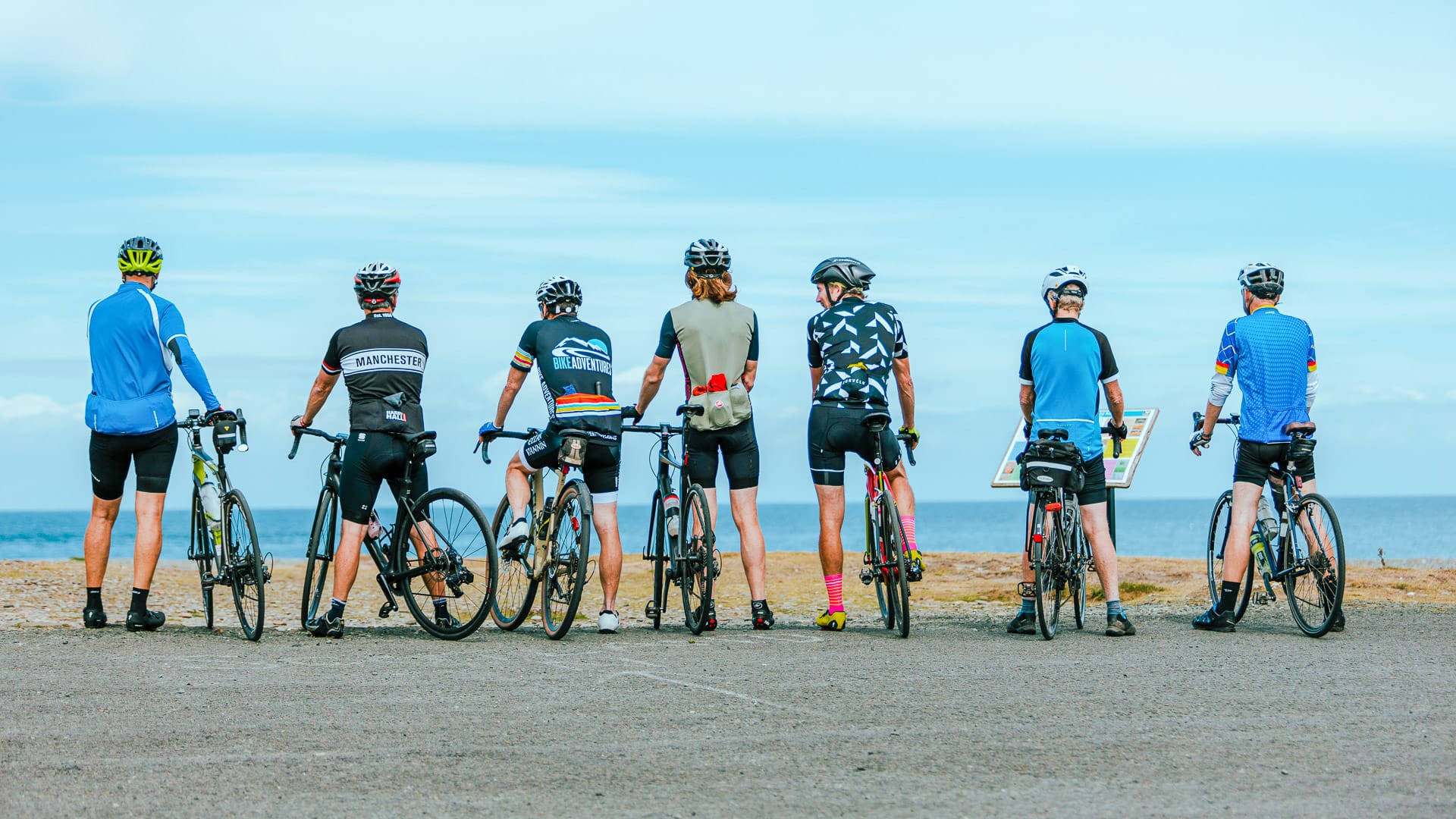 Cycling group at the Point of Ayre, in the north of the Island