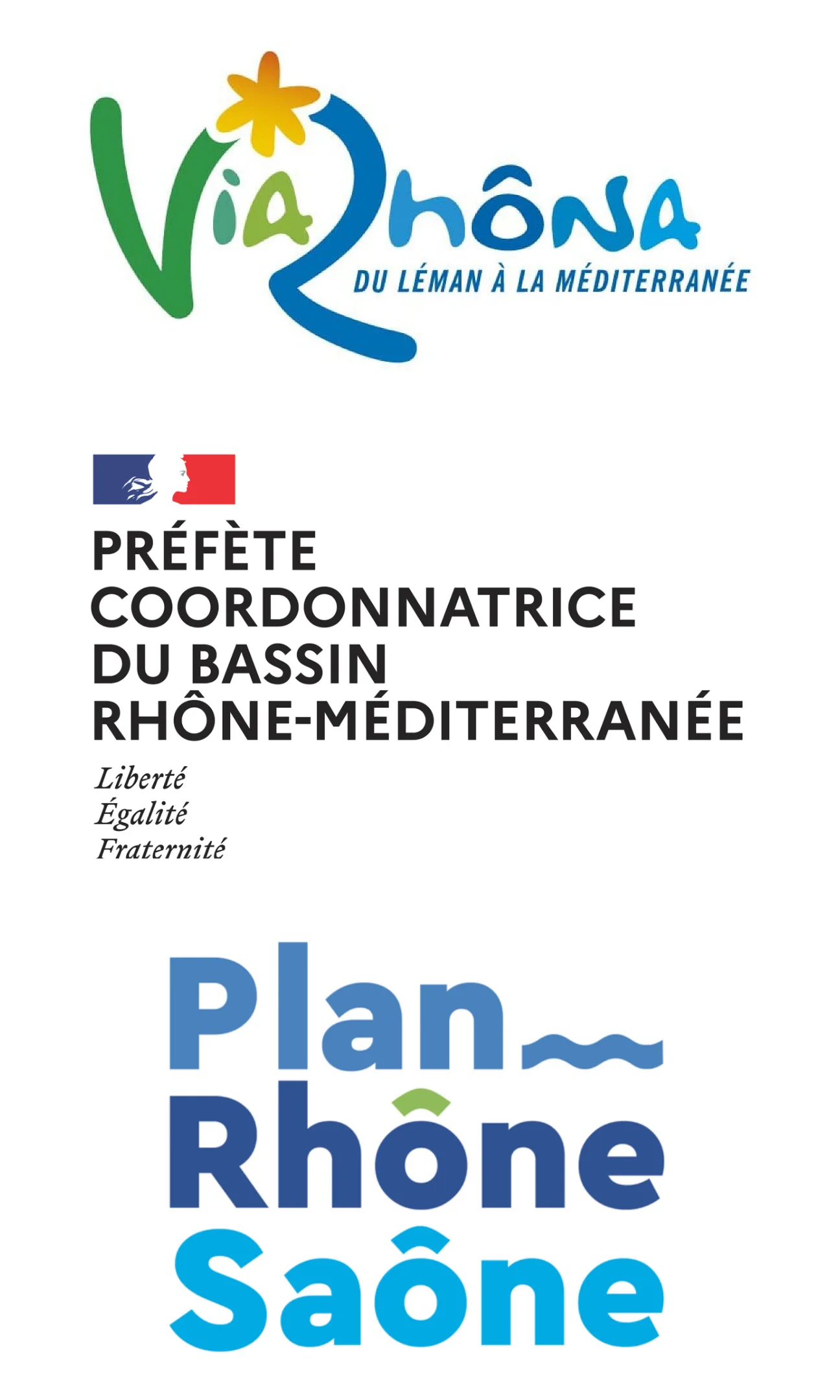ViaRhôna, Préfète coordonnatrice du bassin Rhône-Méditerranée and Plan Rhône Saône logos
