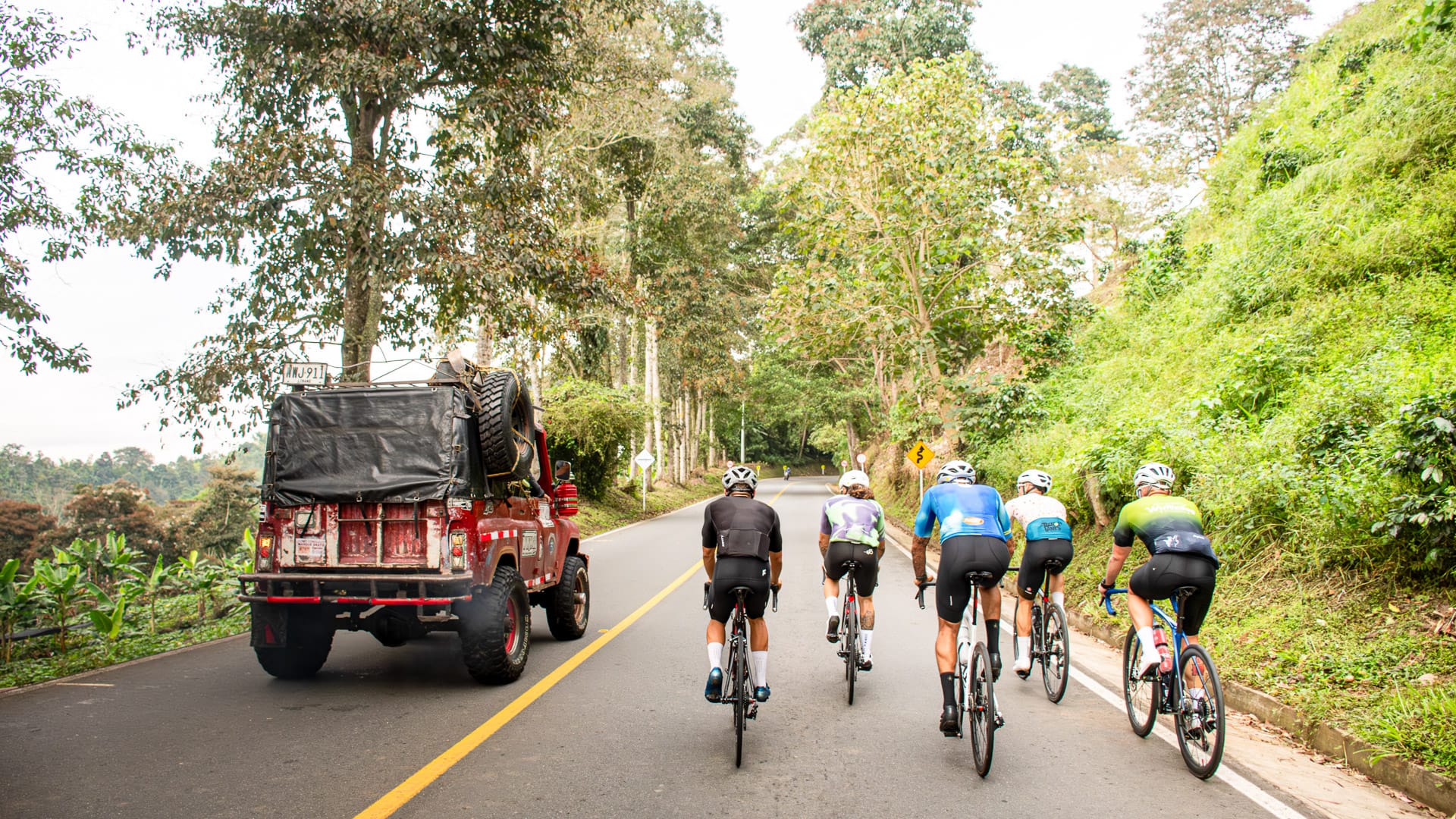 Cyclists sharing the road with other vehicles