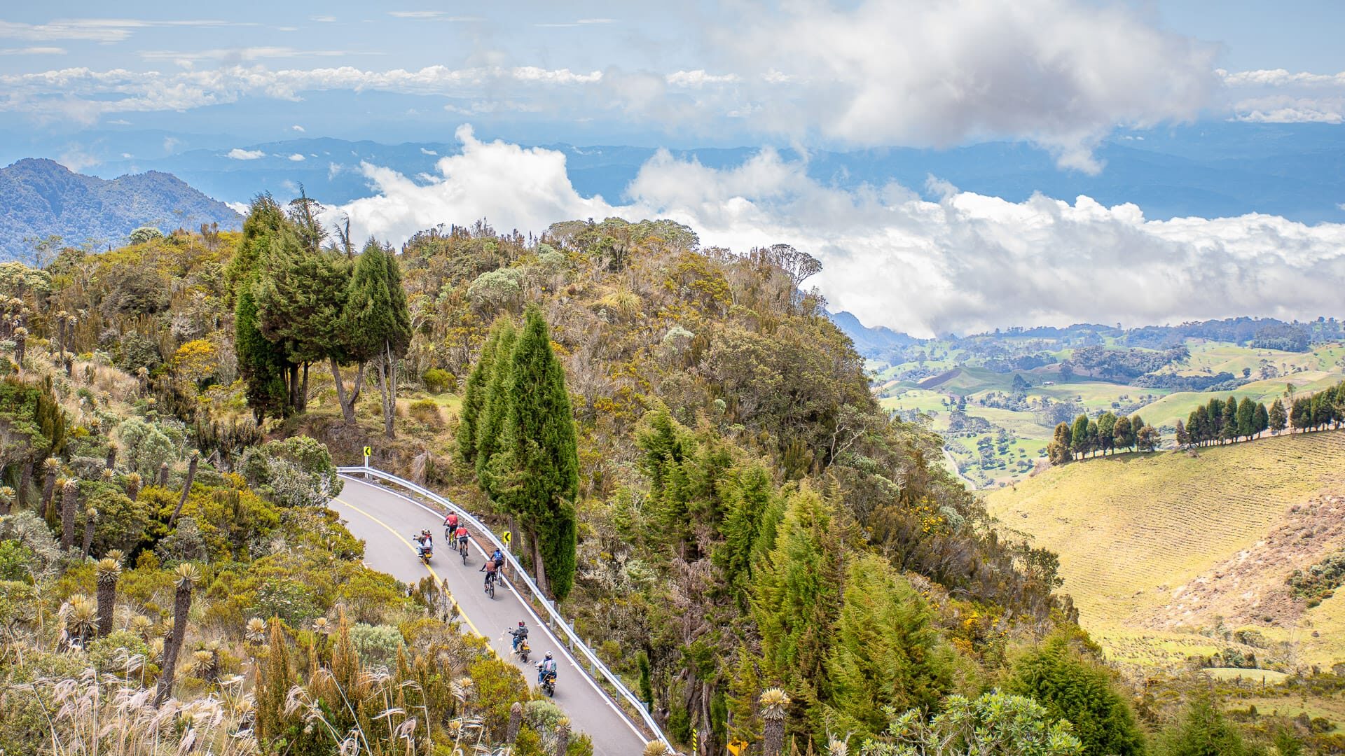 More stunning views from the road. As we go up in the mountain, the dense tropical vegetation retreats giving pass to shorter vegetation and grass lands. The iconic high-altitude vegetation starts to appear: look for the unique frailejones on the left corner of the picture.