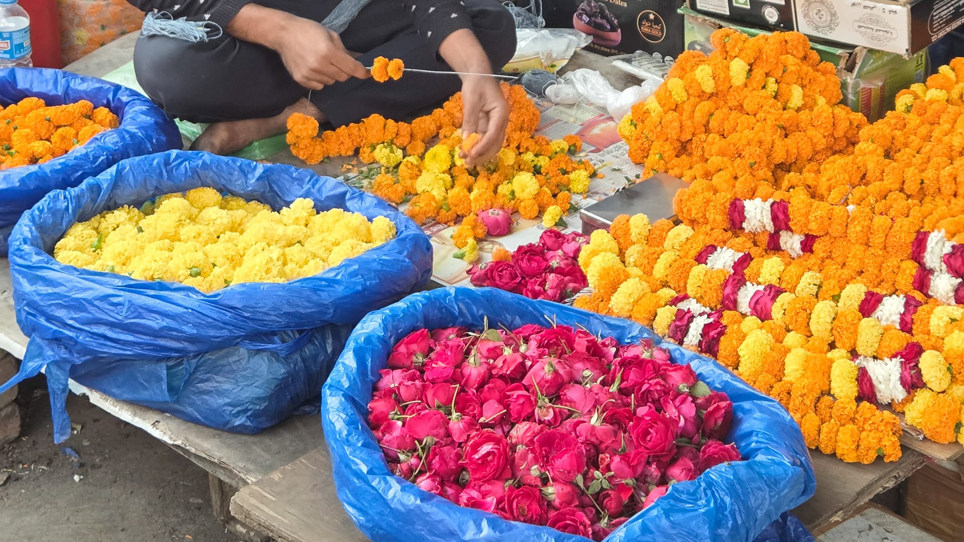 Flower market in New Delhi, India