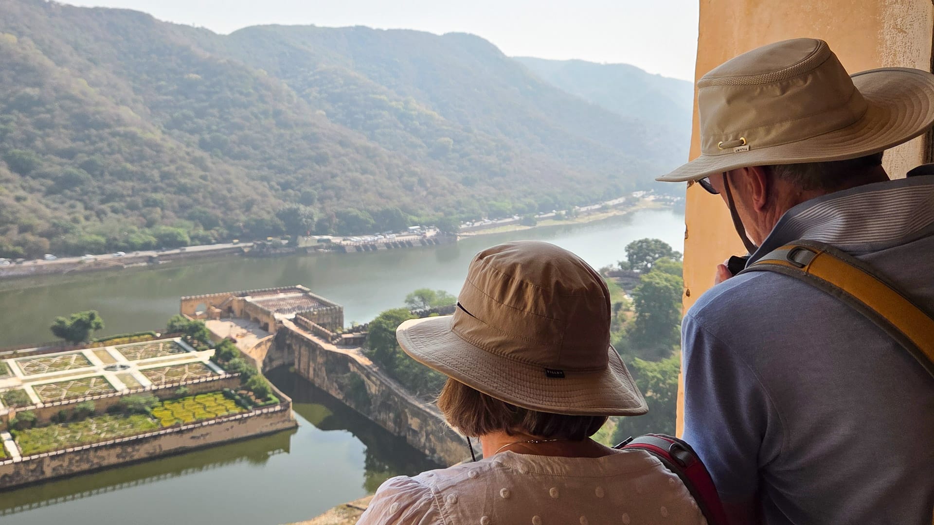 Boat Bike Tours guests admiring the view at Amber Fort in Jaipur, India