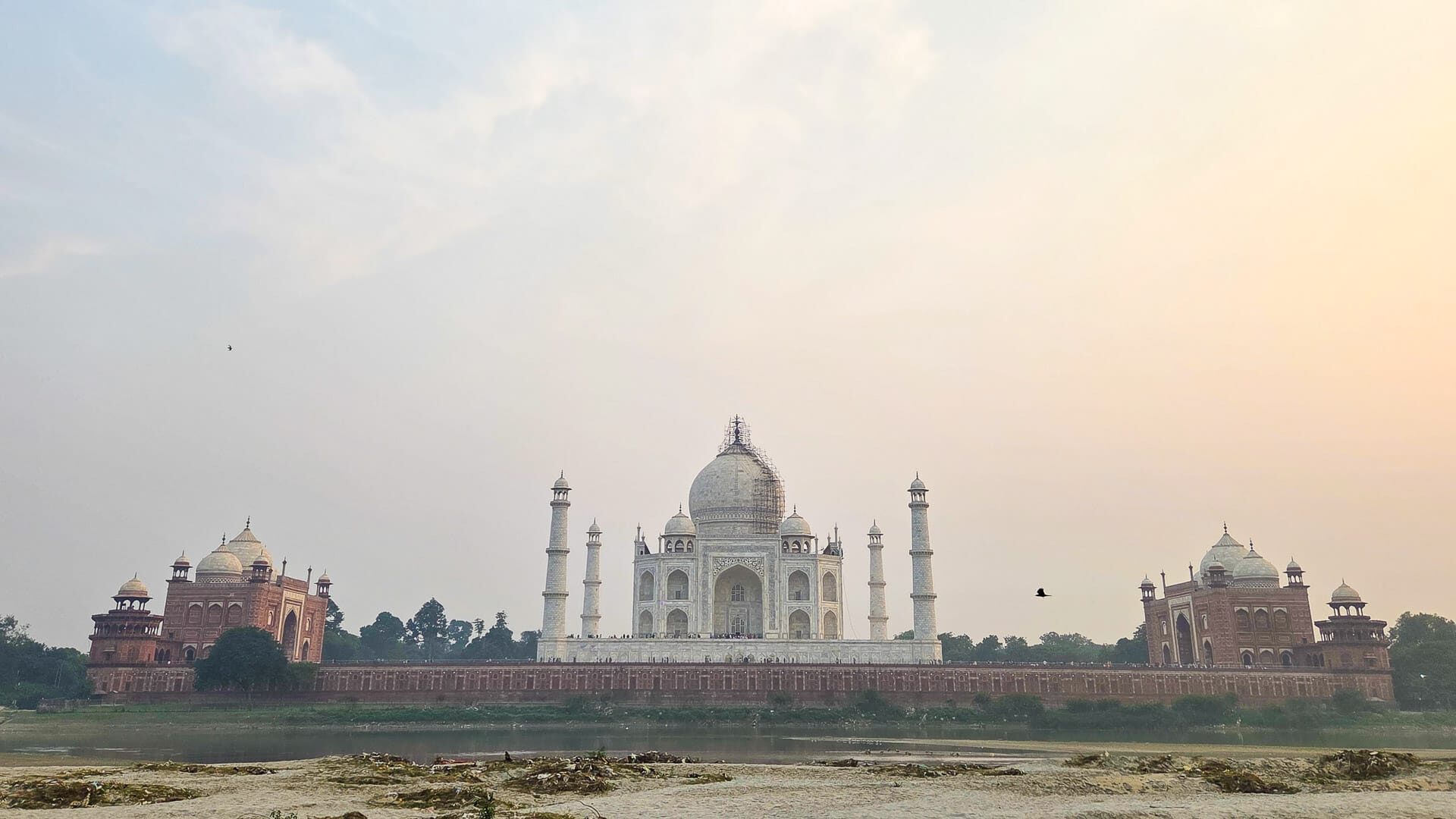 View of the Taj Mahal from Mehtab Bagh in Agra, India
