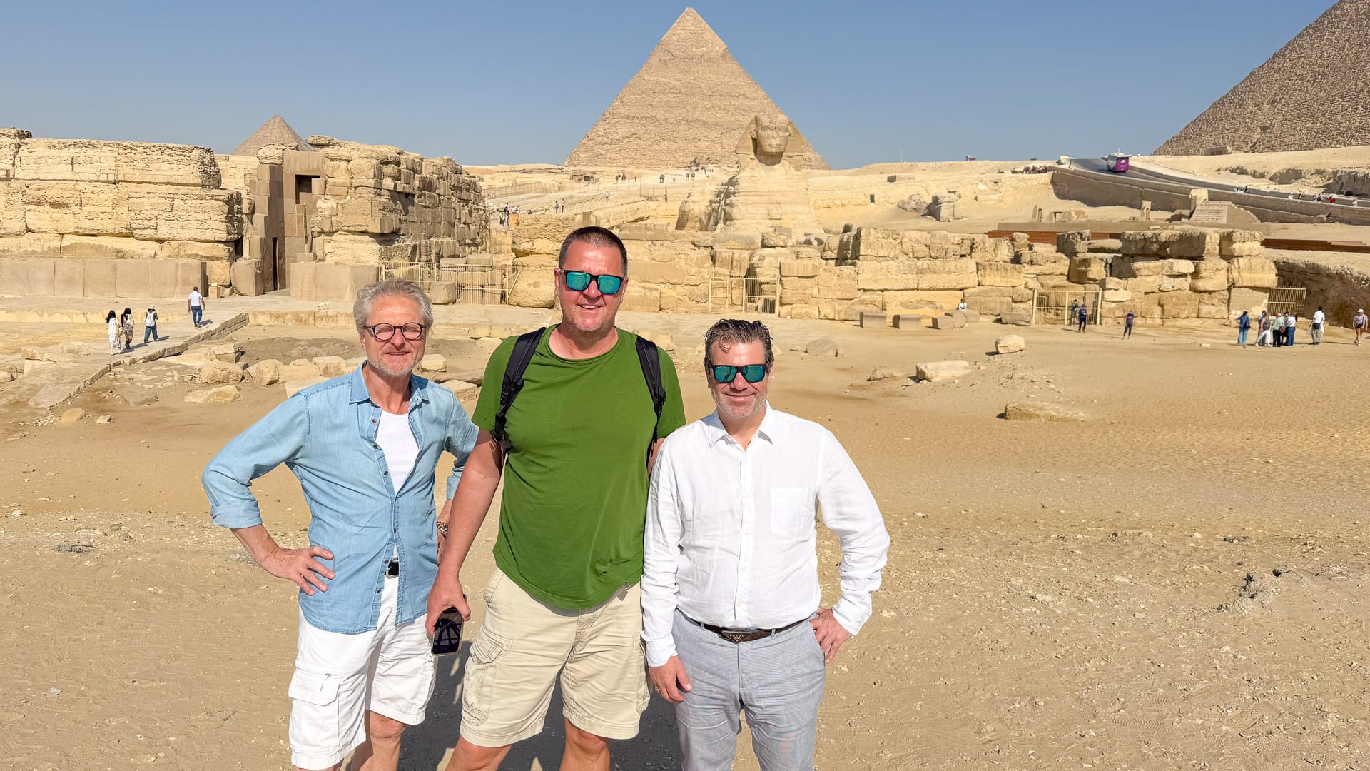 Rudi, Jan and Laurens visiting Giza during preparations for a Boat Bike Tours Egypt holiday