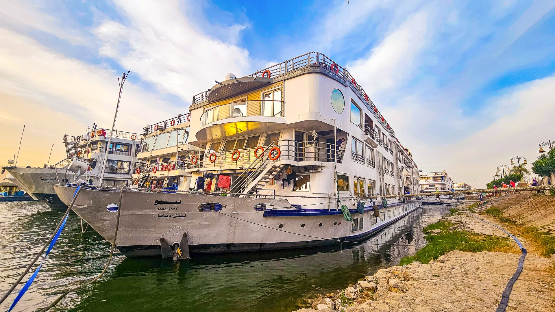 Nebu ship docked on the Nile in Luxor during a Boat Bike Tours Egypt holiday