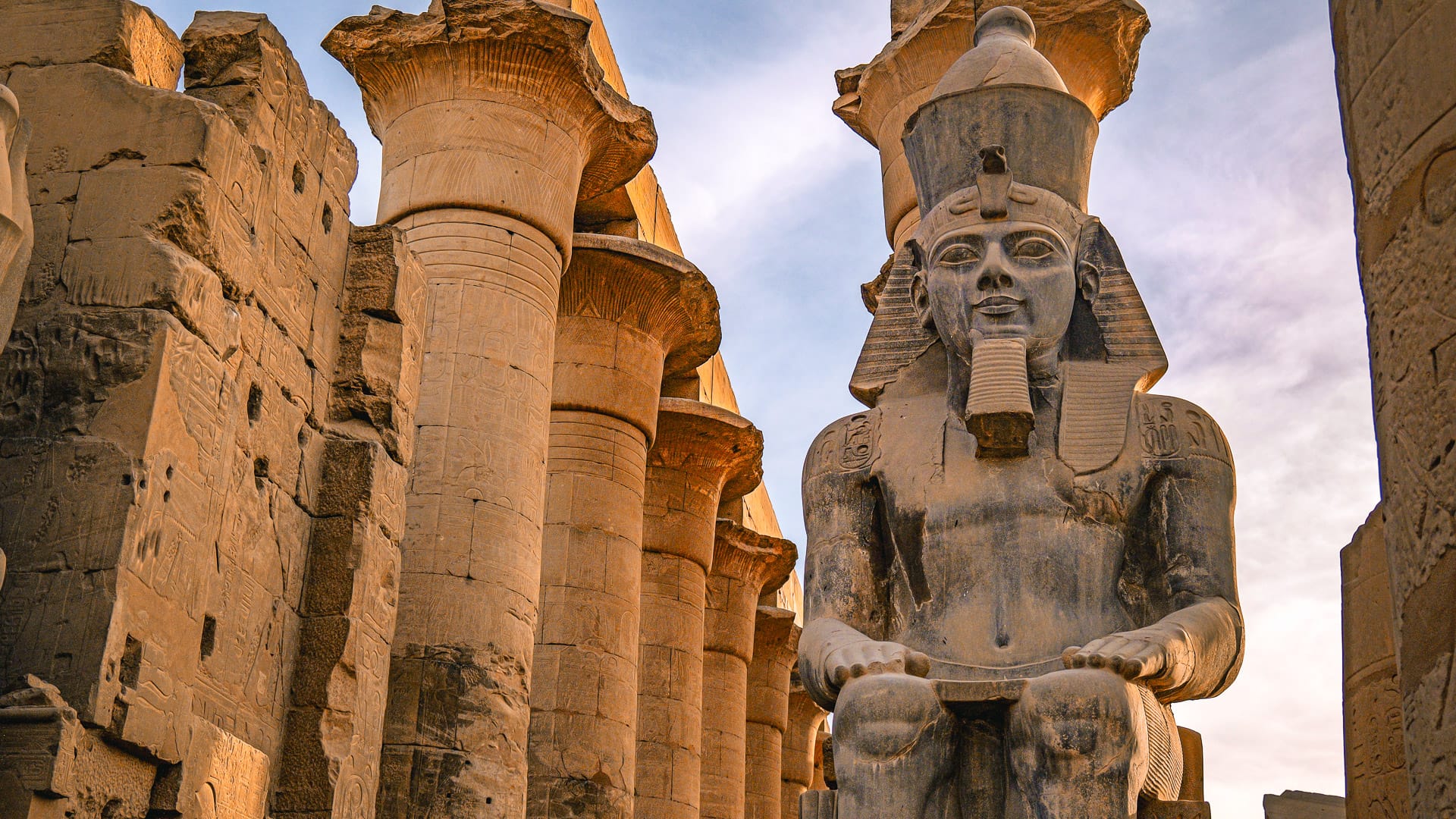 Statue of Ramesses II at Luxor Temple during a Boat Bike Tours Egypt holiday