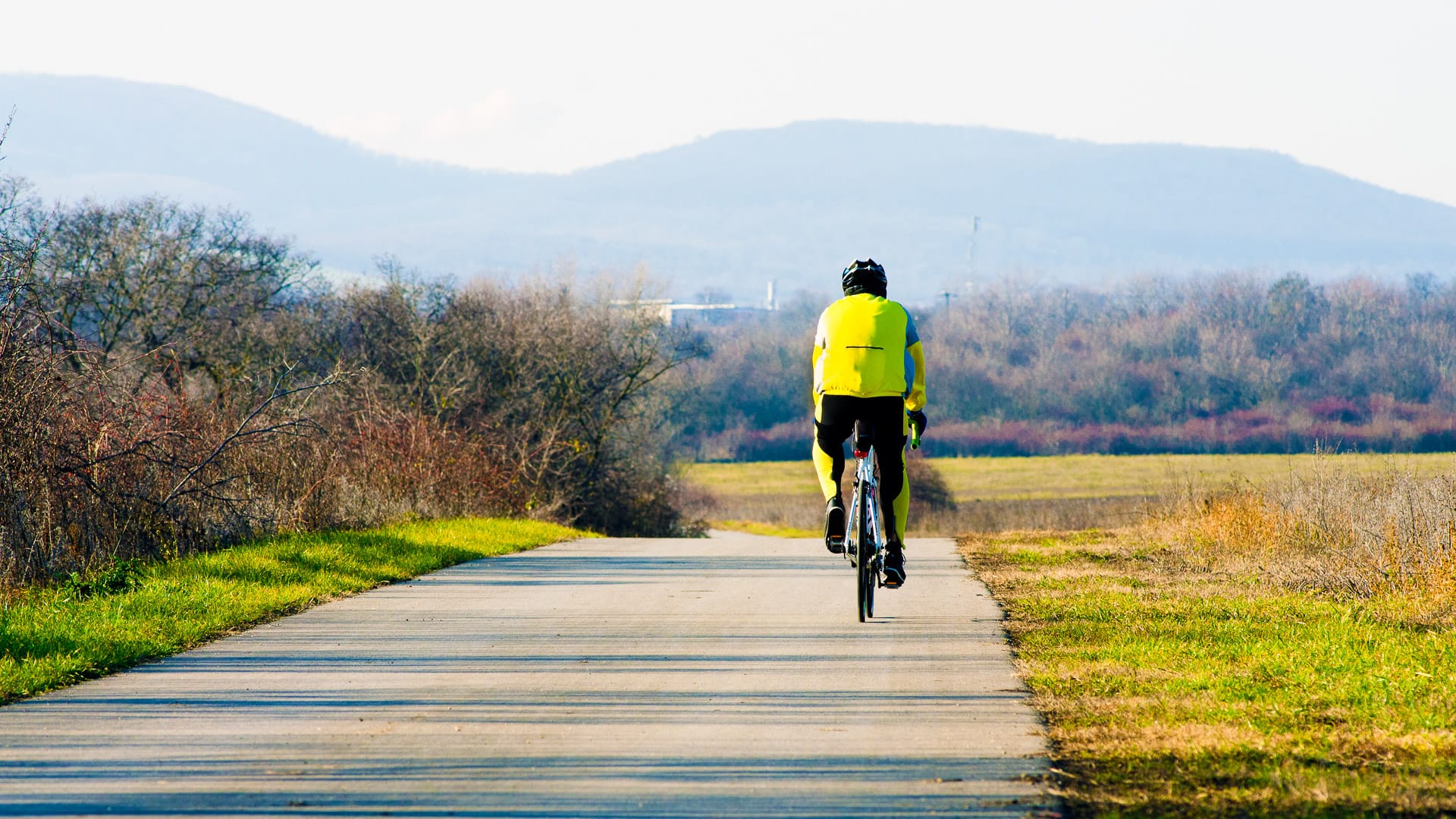 Cyclists riding on the Budapest–Balaton bike path just outside Budapest