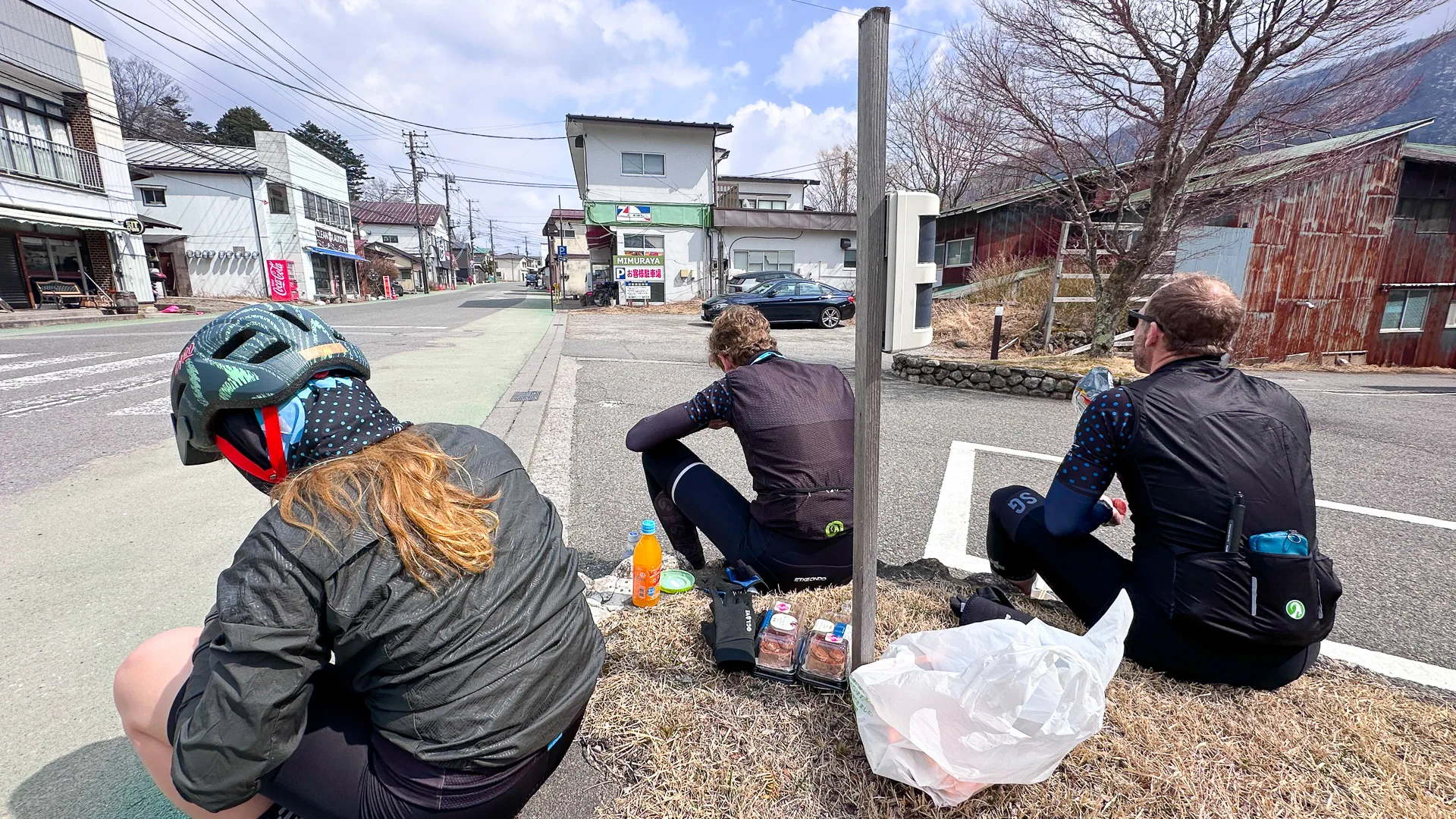 Cyclist enjoying a snack while on a Japan bike tour