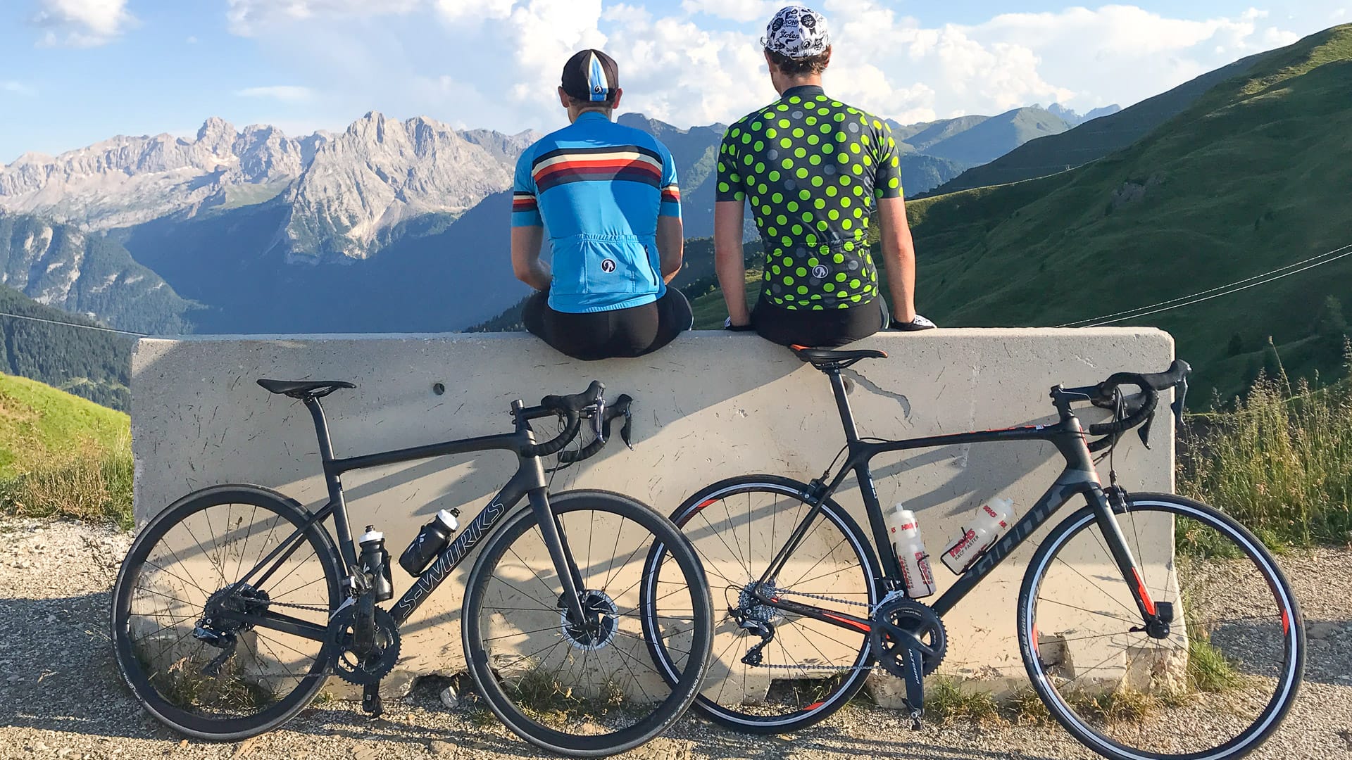 Cyclists enjoying the views in the Italian Dolomites