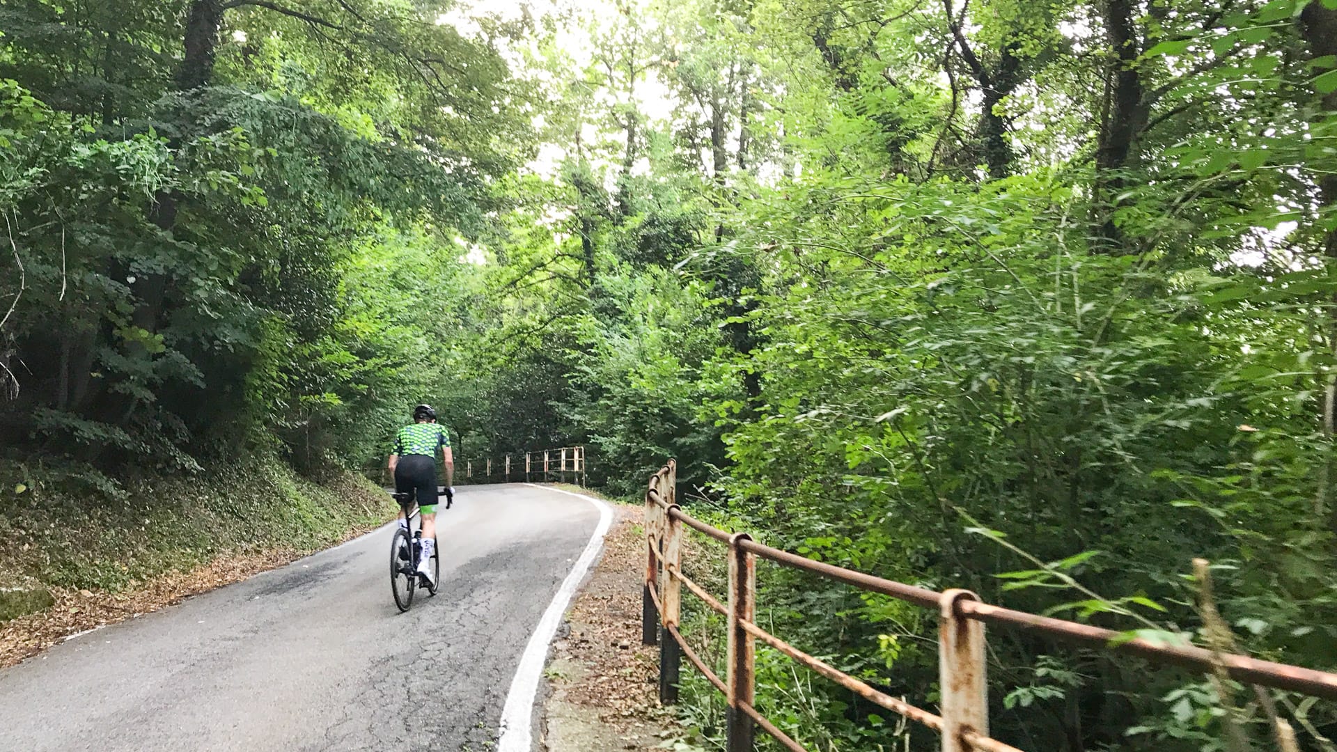 Cyclist riding in Varese, Lombardy, Northern Italy
