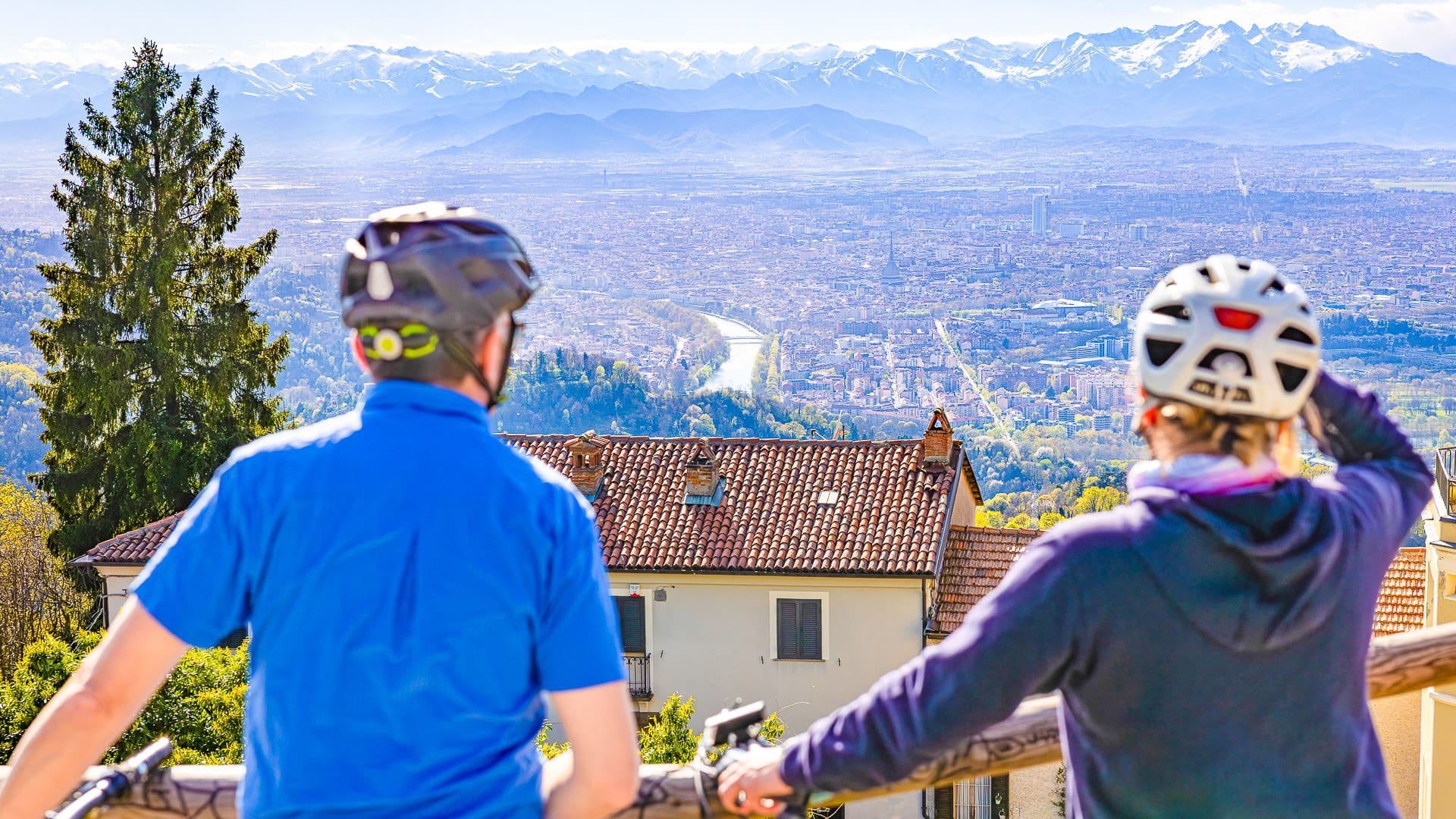 Cyclists enjoying the views from Superga