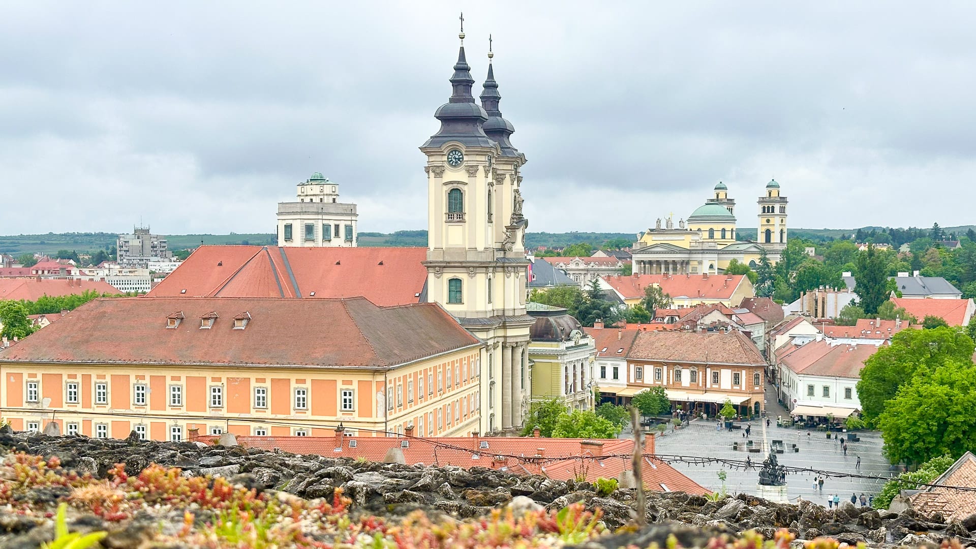 Eger city with nearby mountains in northern Hungary