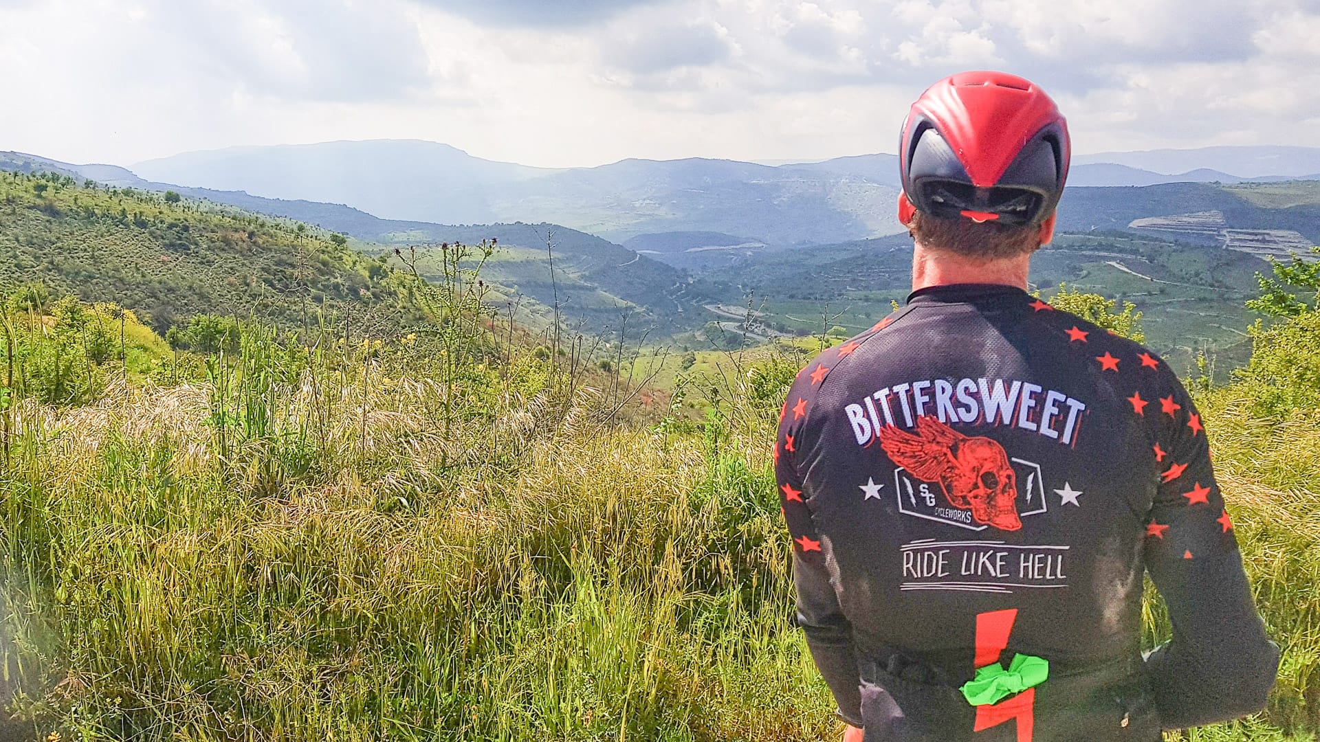 Road cyclist admiring Cyprus landscapes