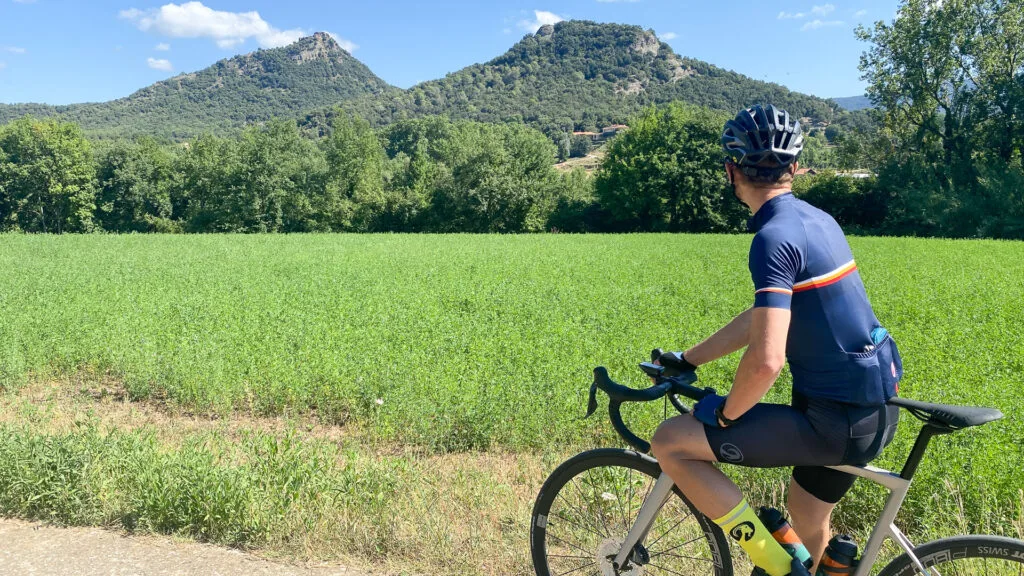 Cycling through the countryside around Les Planes d’Hostoles in Girona
