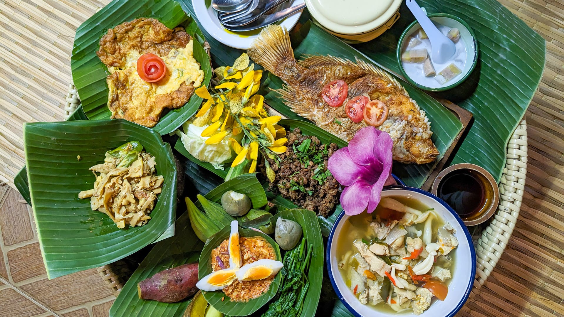 A delicious dinner at a traditional homestay in Uttaradit, enjoyed during a cycling journey through Thailand