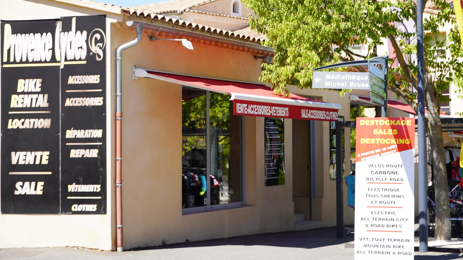 Storefront of Provence Cycles bike rental shop
