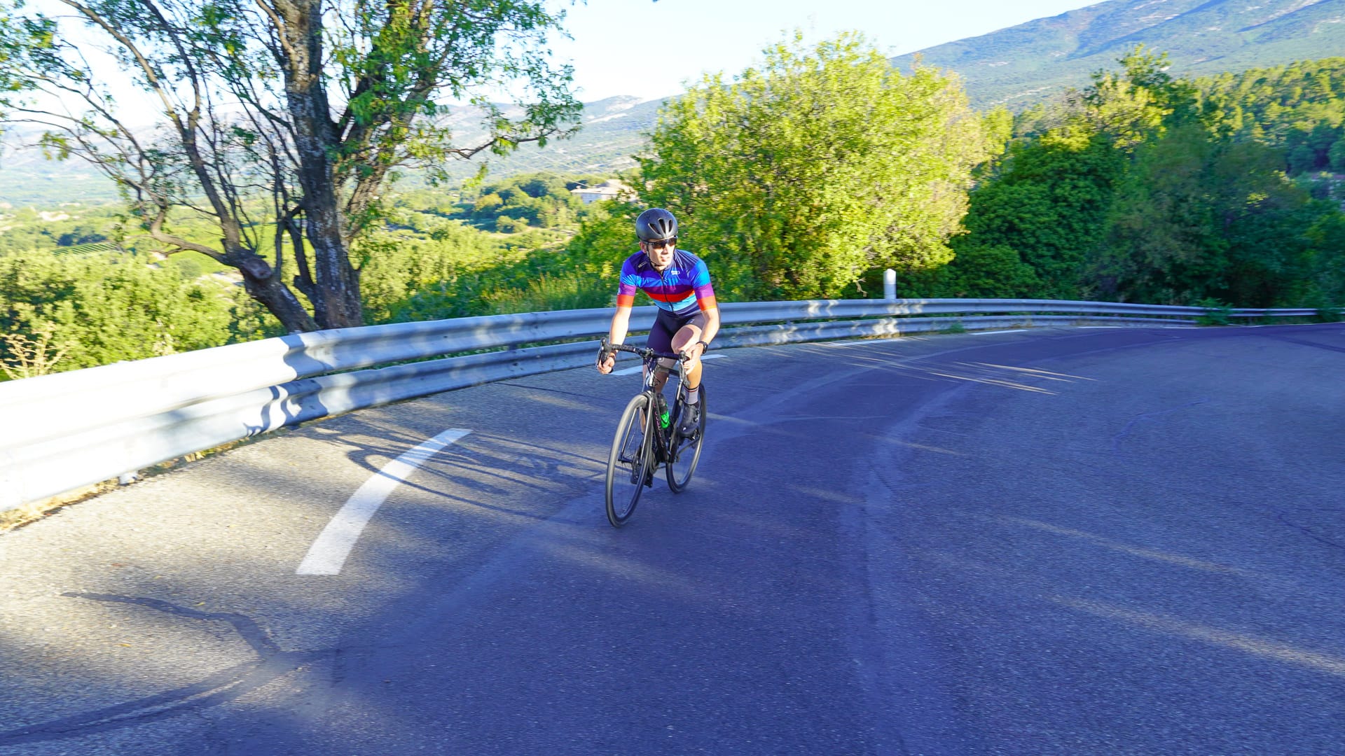 Cyclist riding Mont Ventoux via Bédoin in Vaucluse