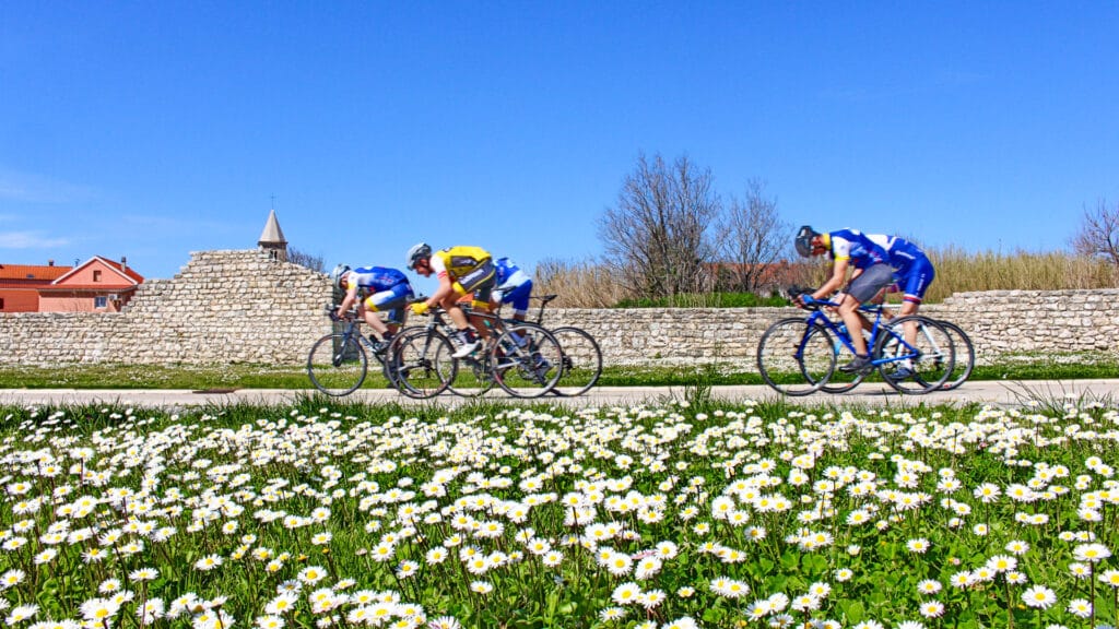 Riders cycling in Nin, Croatia’s oldest royal town