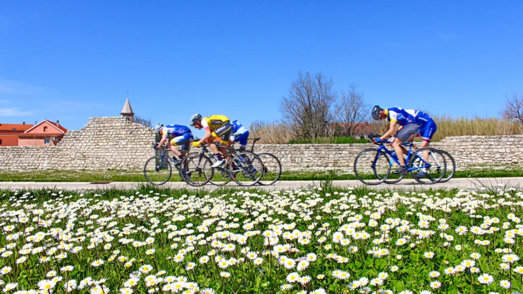 Riders cycling in Nin, Croatia’s oldest royal town