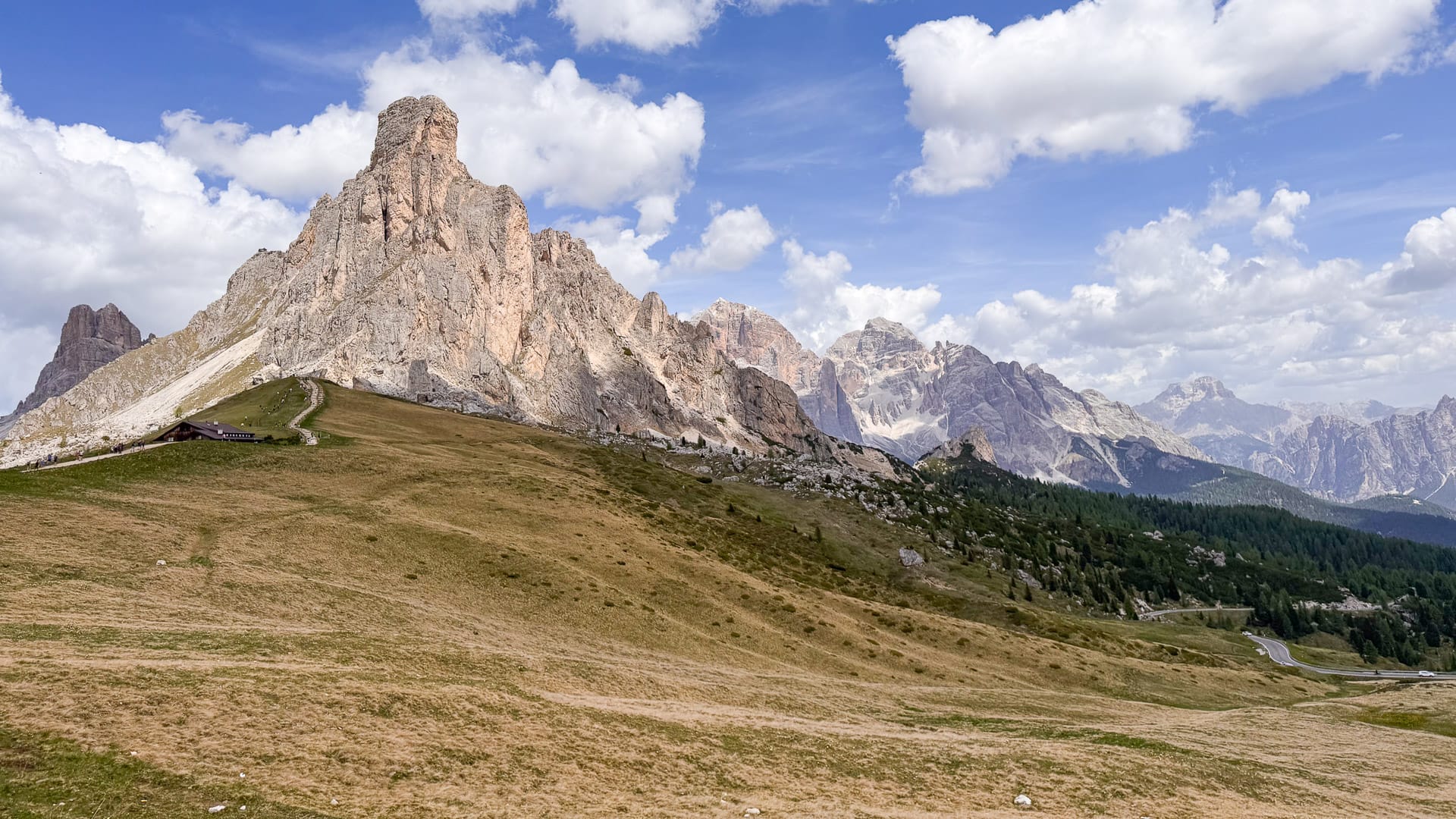 View of Nuvolau above Passo Giau in the Dolomites