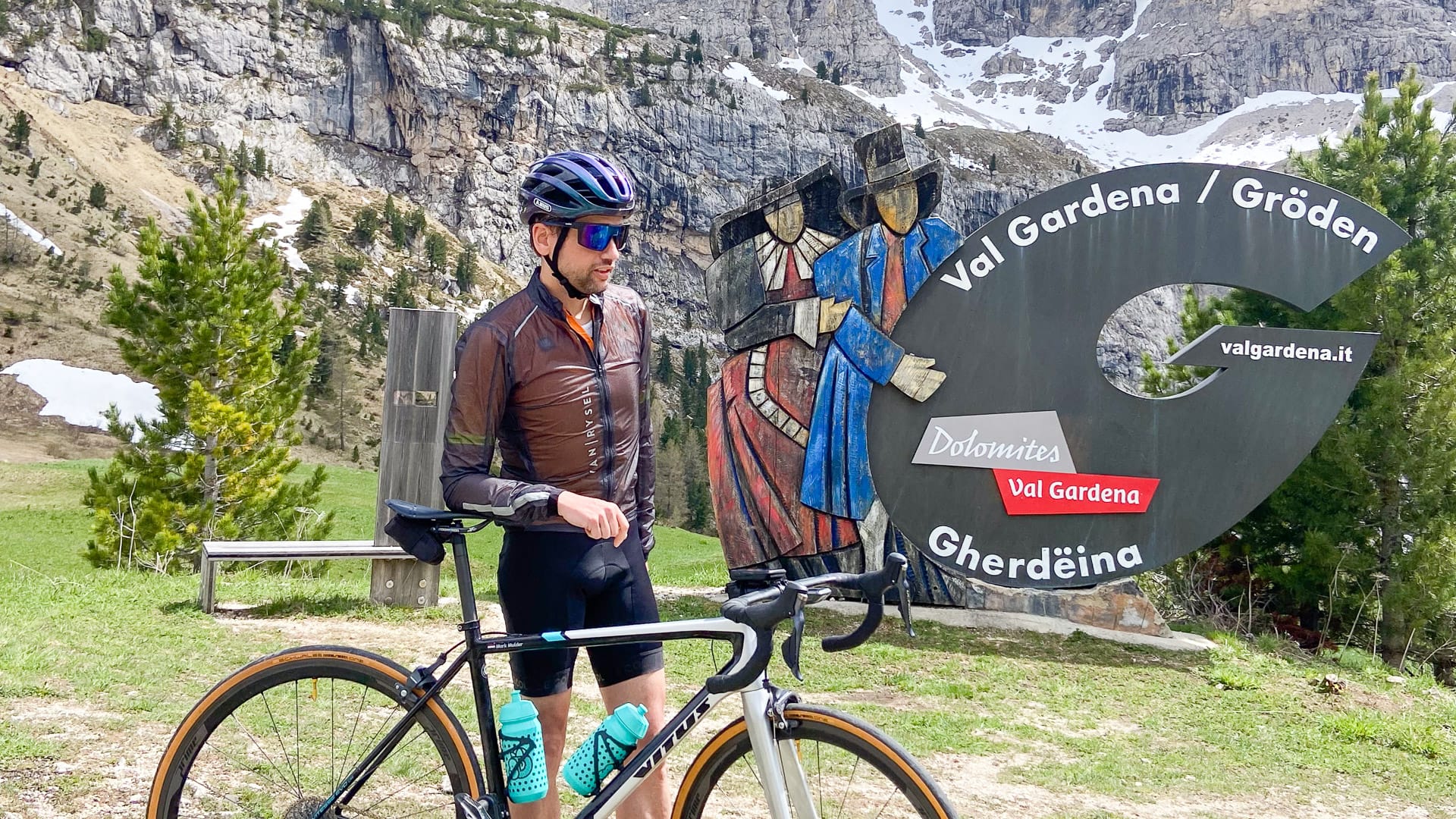 Cycling souvenir at Passo Gardena in the Dolomites